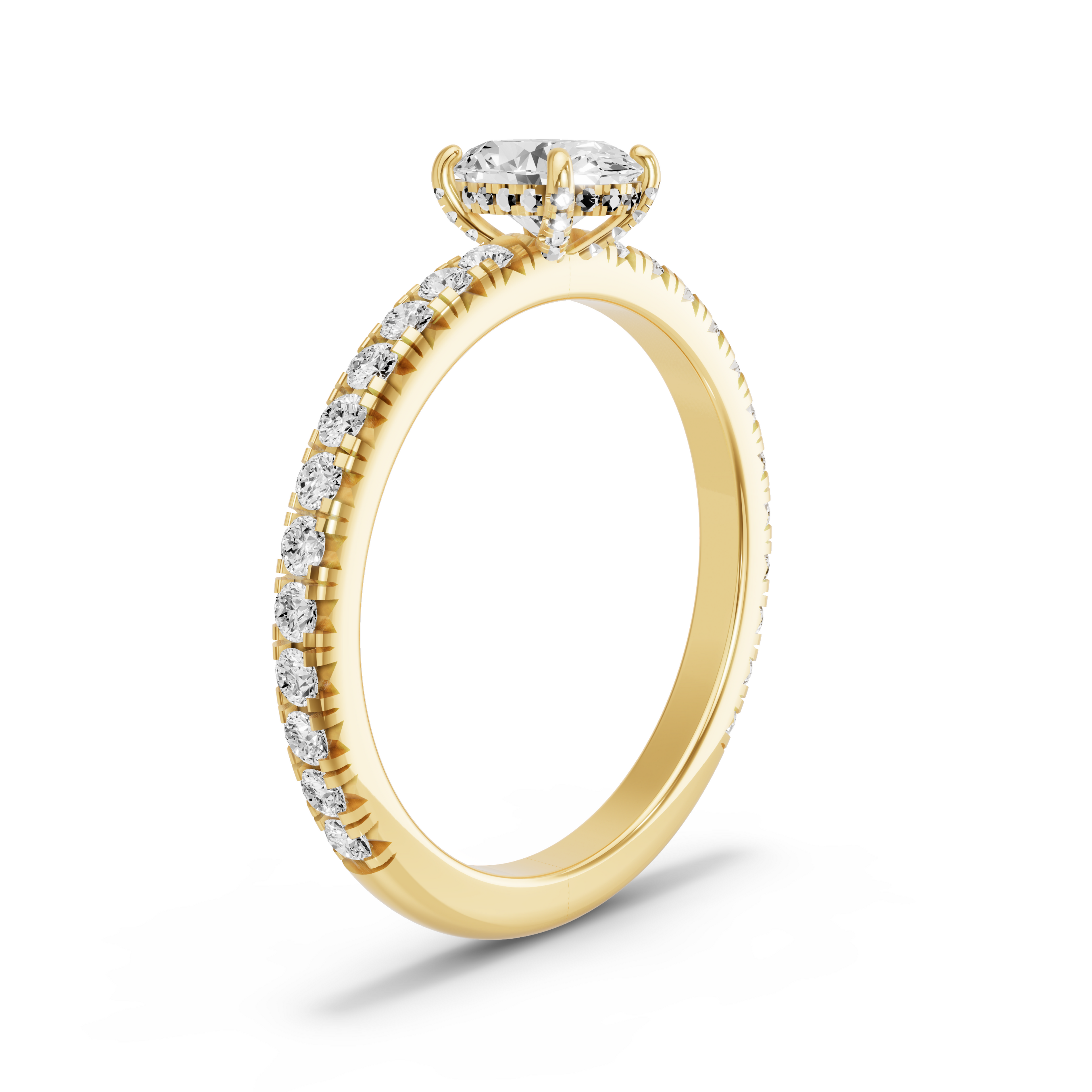 Image for Oval Pave Basket Ring with French Pave band in 10K Yellow Gold