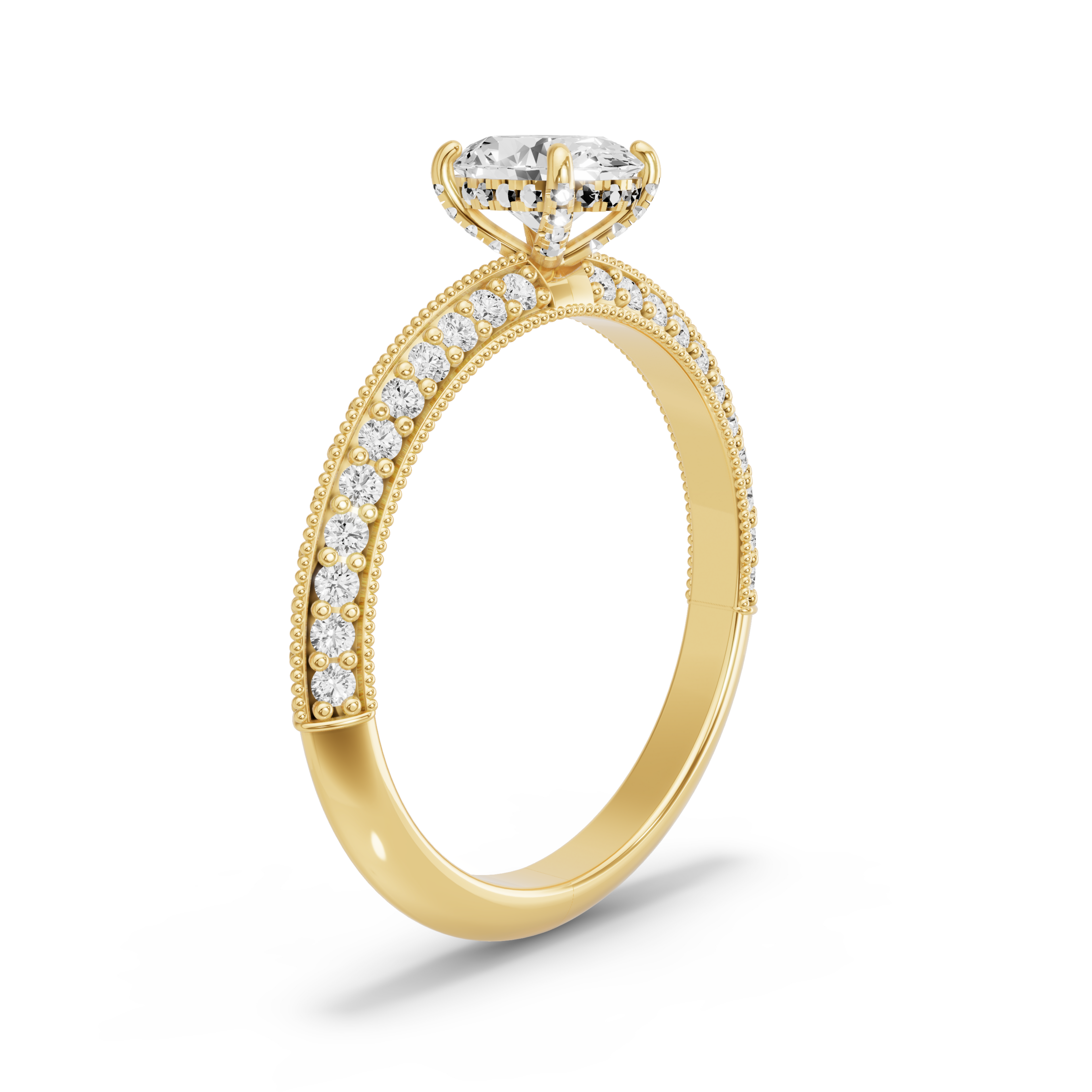 Image for Oval Pave Basket Ring with Knife Edge Pave band in 10K Yellow Gold