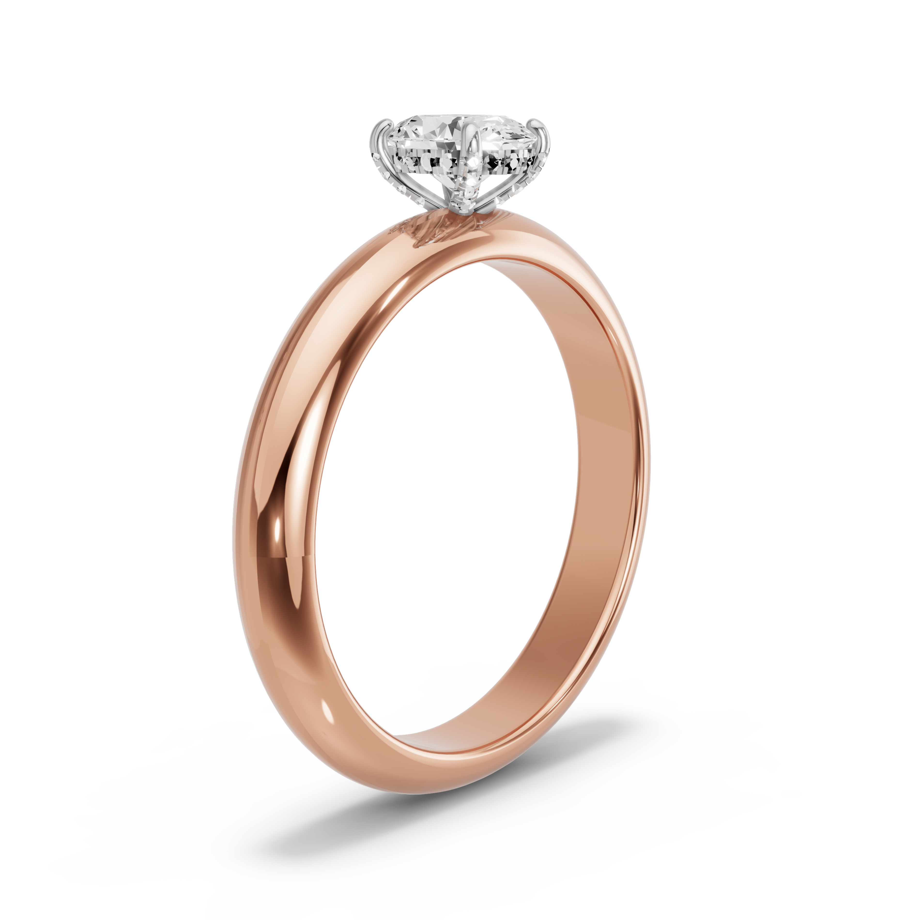 Image for Oval Pave Basket Ring with Knife Edge Solitaire band in 10K Two Tone Rose Gold
