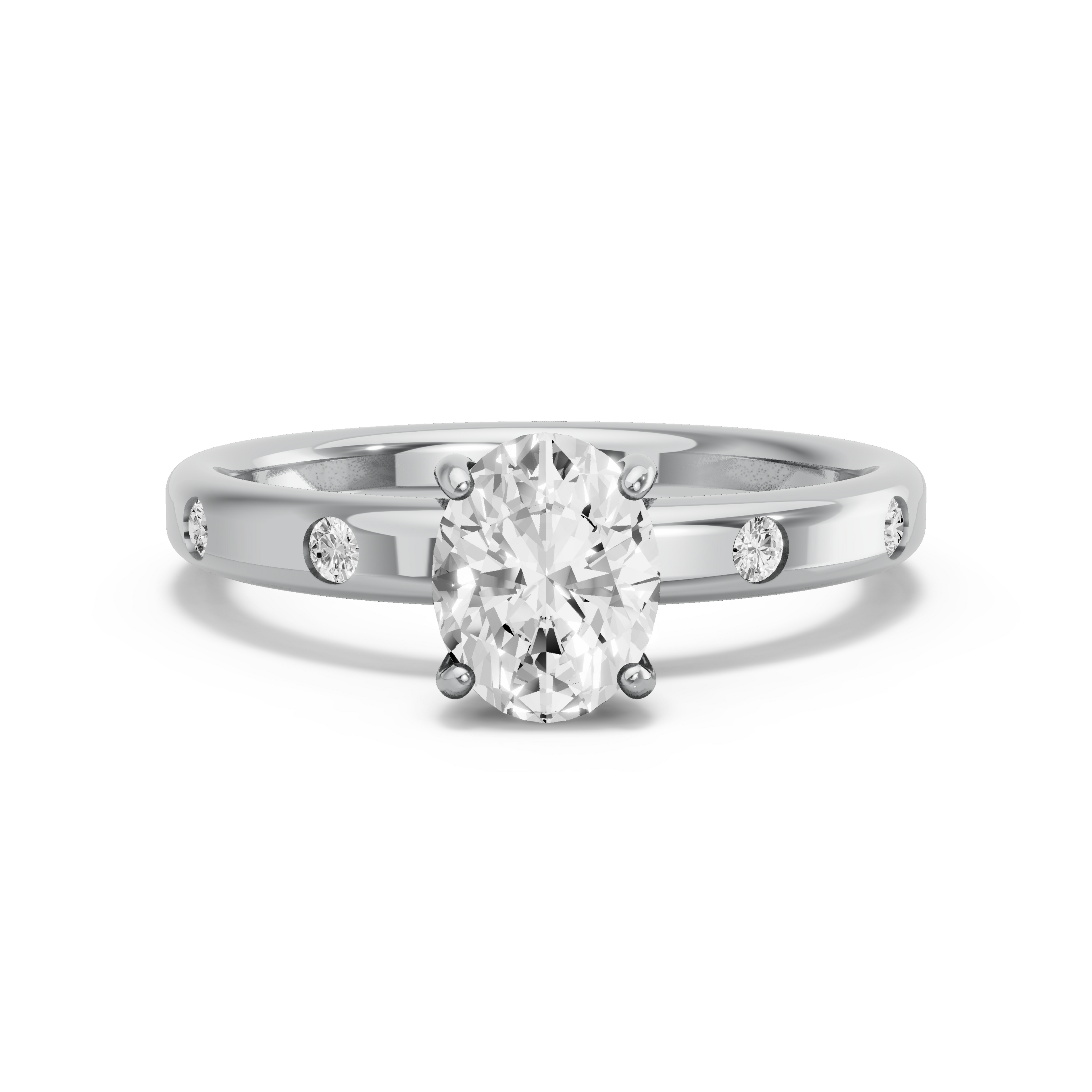 Image for Oval Pave Basket Ring with Sleek Accent band in 18K White Gold