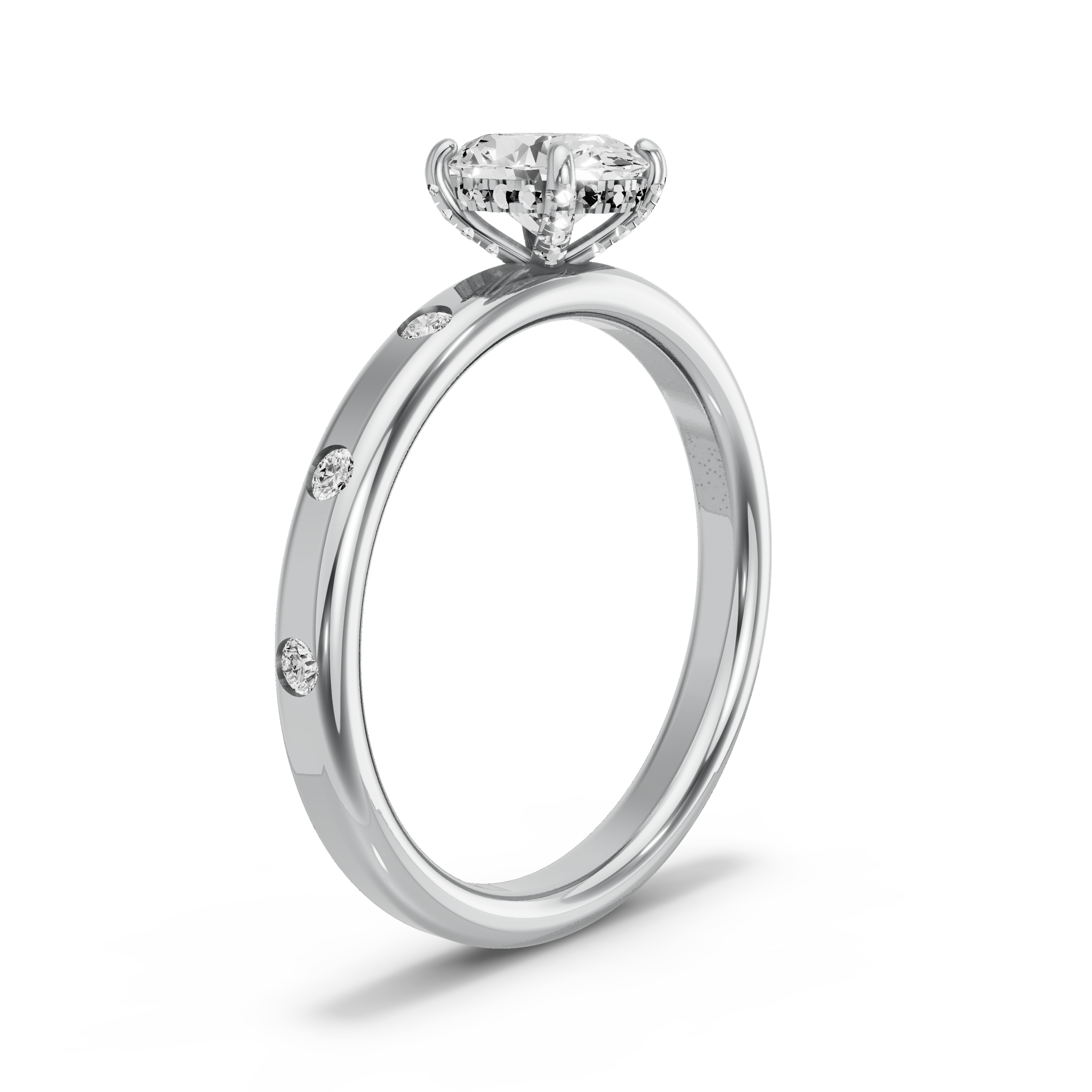 Image for Oval Pave Basket Ring with Sleek Accent band in 14K White Gold