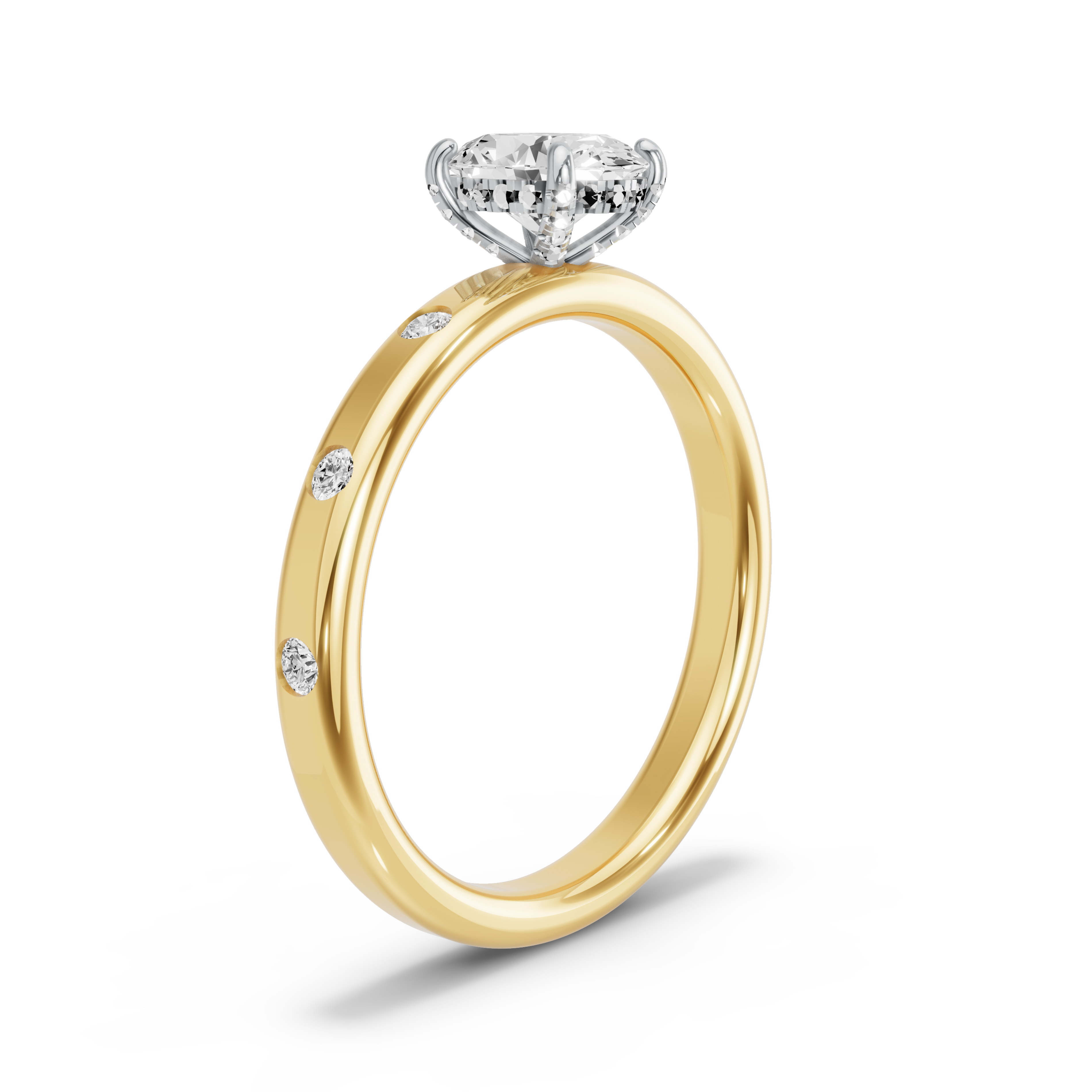 Image for Oval Pave Basket Ring with Sleek Accent band in 14K Two Tone Yellow Gold