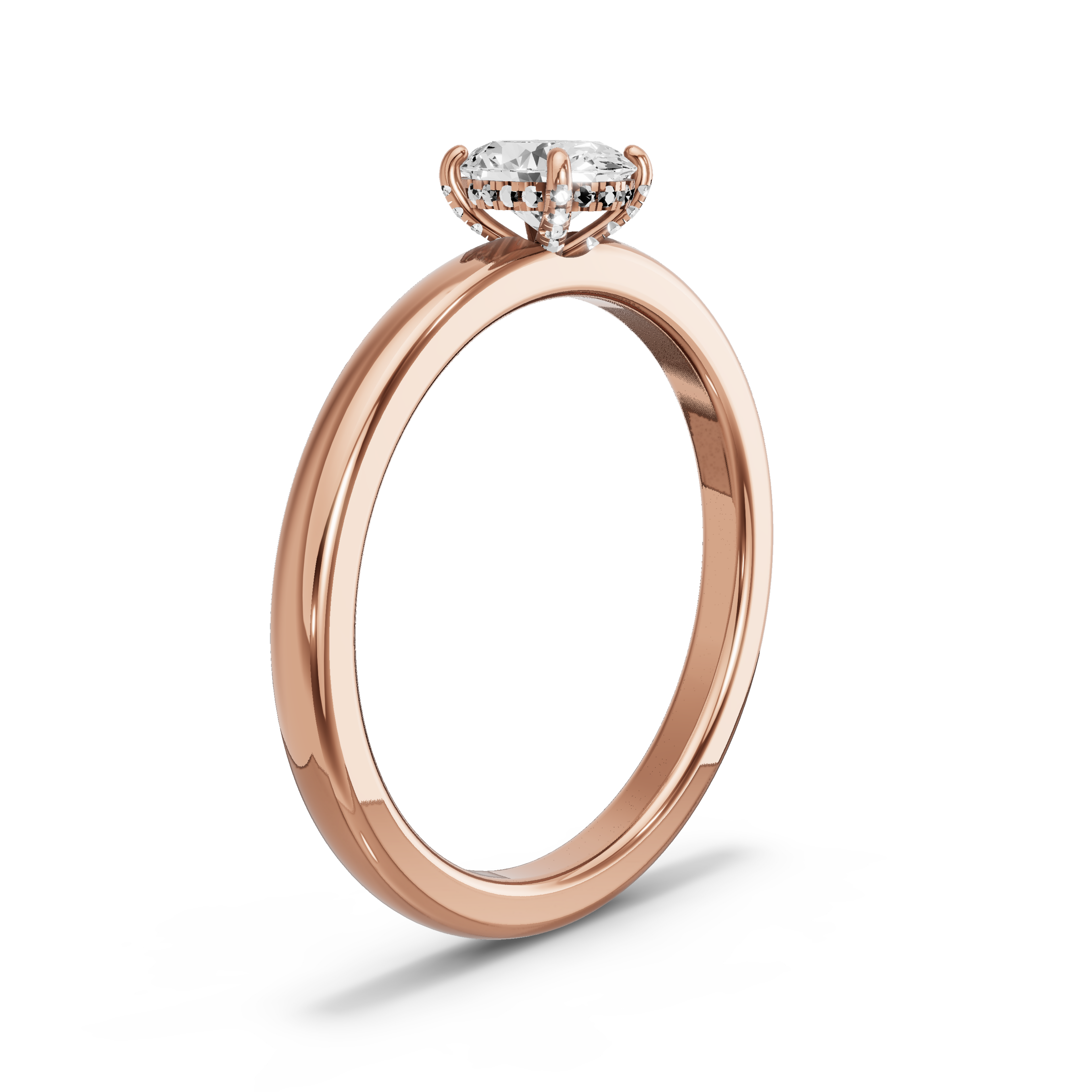 Image for Oval Pave Basket Ring with Solitaire band in 10K Rose Gold
