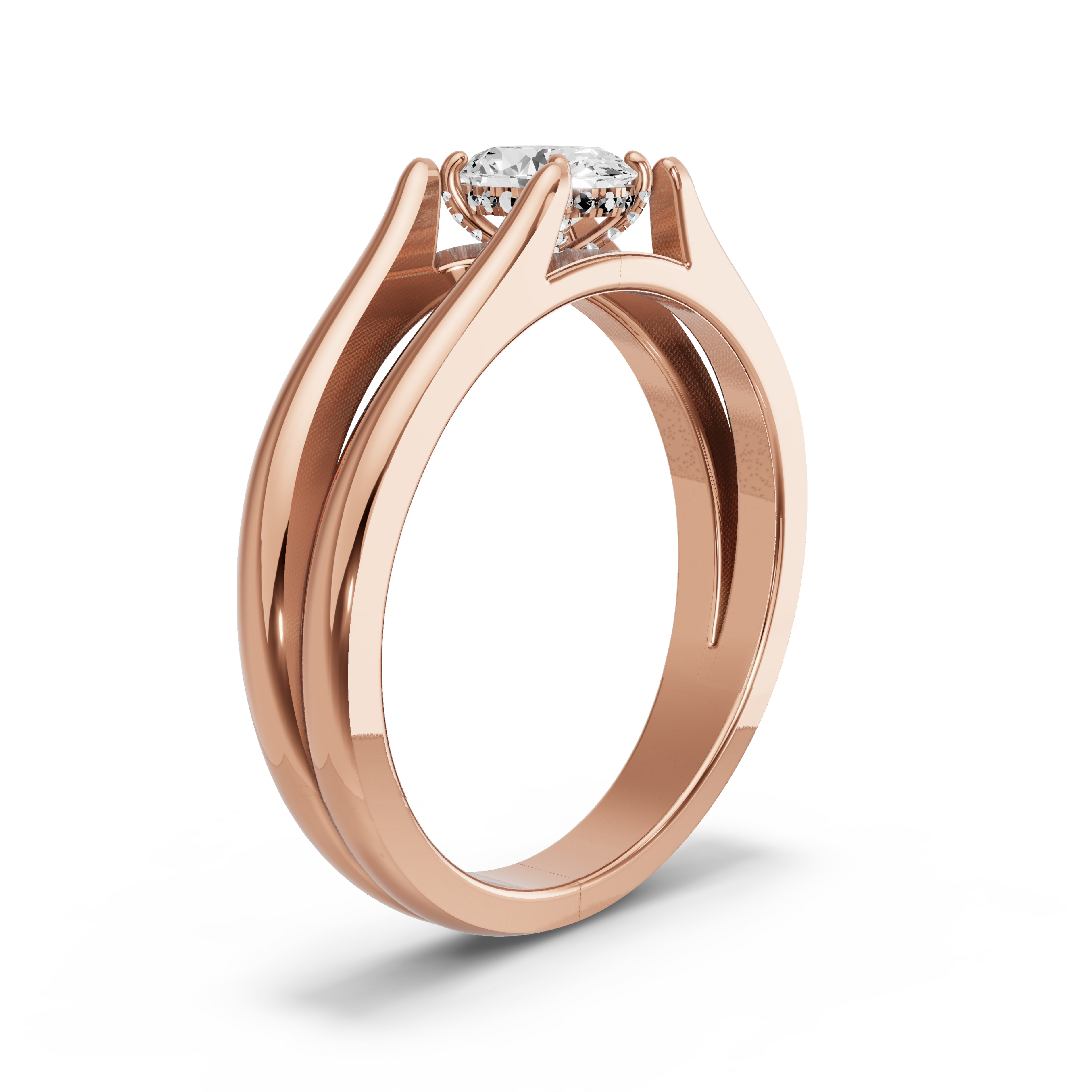 Image for Oval Pave Basket Ring with Split Ring Solitaire band in 14K Rose Gold