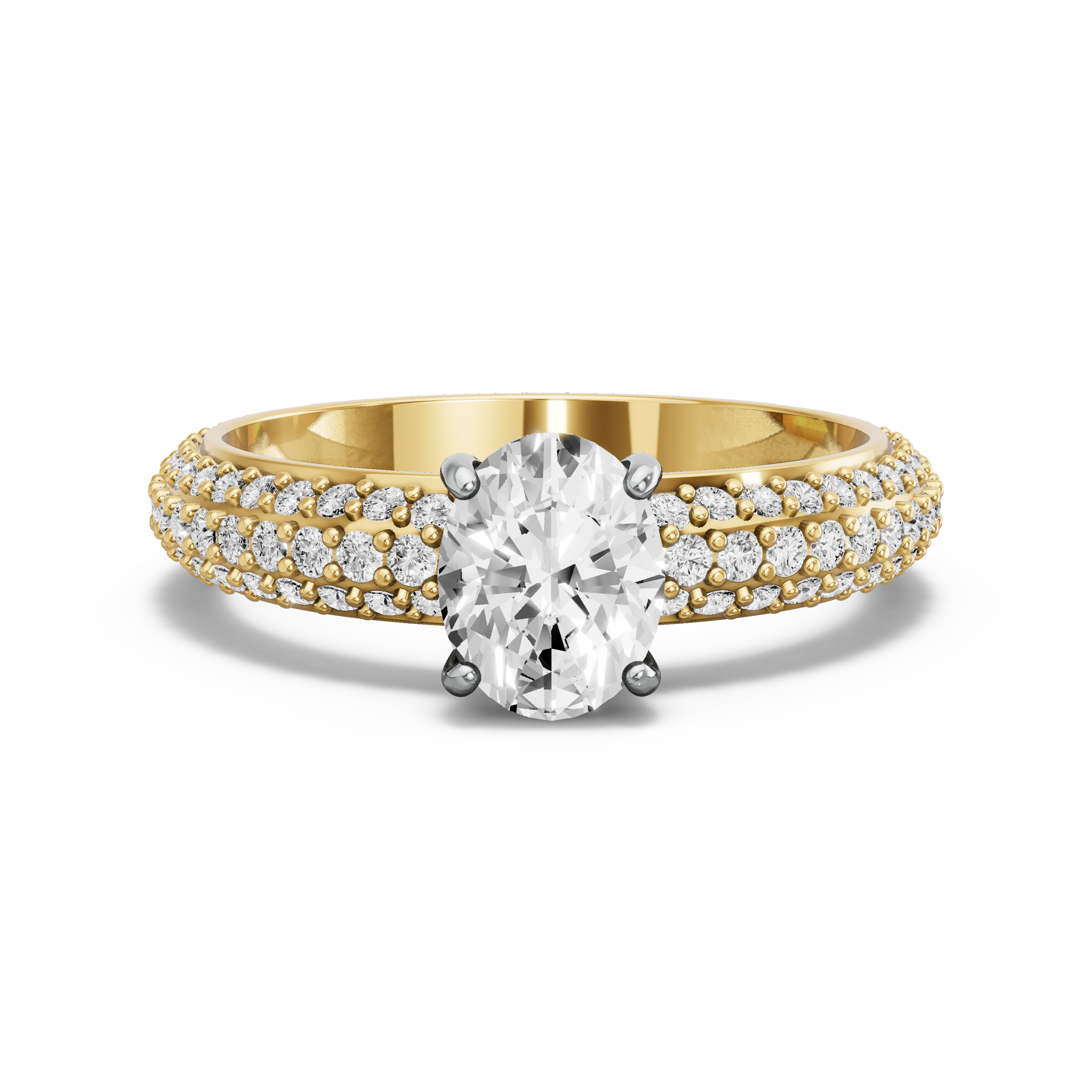 Image for Oval Pave Basket Ring with Triple Row Pave band in 14K Two Tone Yellow Gold