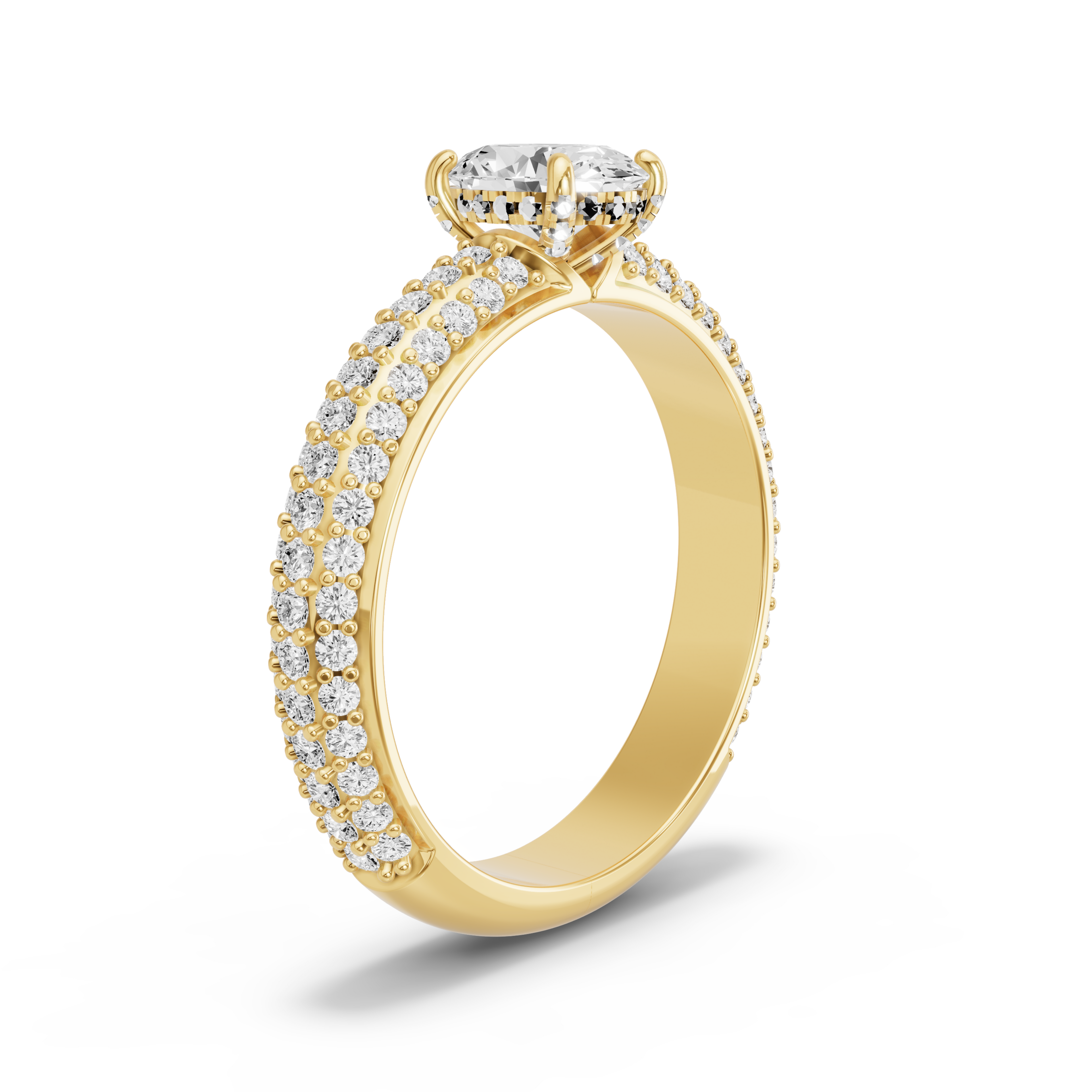 Image for Oval Pave Basket Ring with Triple Row Pave band in 14K Yellow Gold