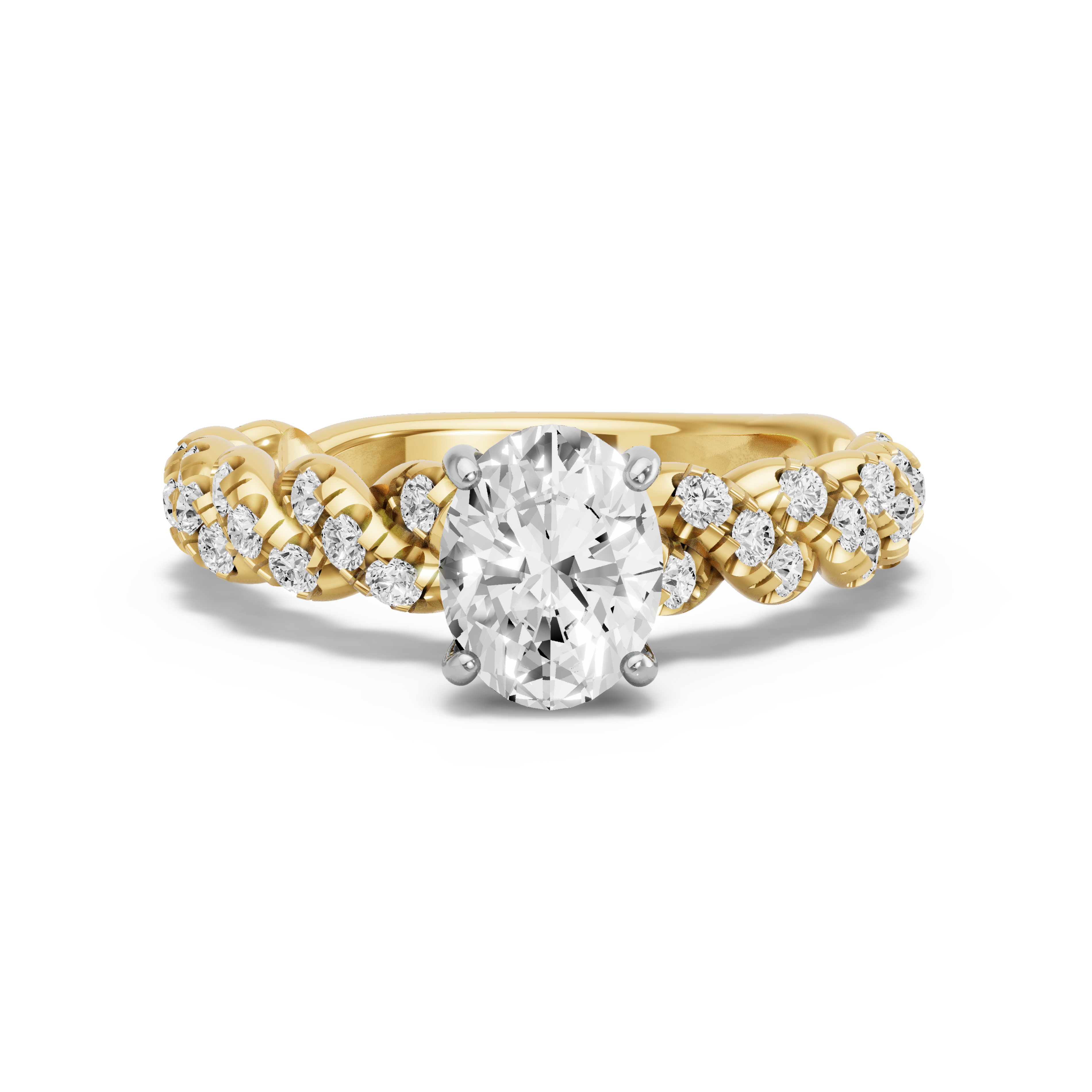 Image for Oval Pave Basket Ring with Twist Pave band in 10K Two Tone Yellow Gold