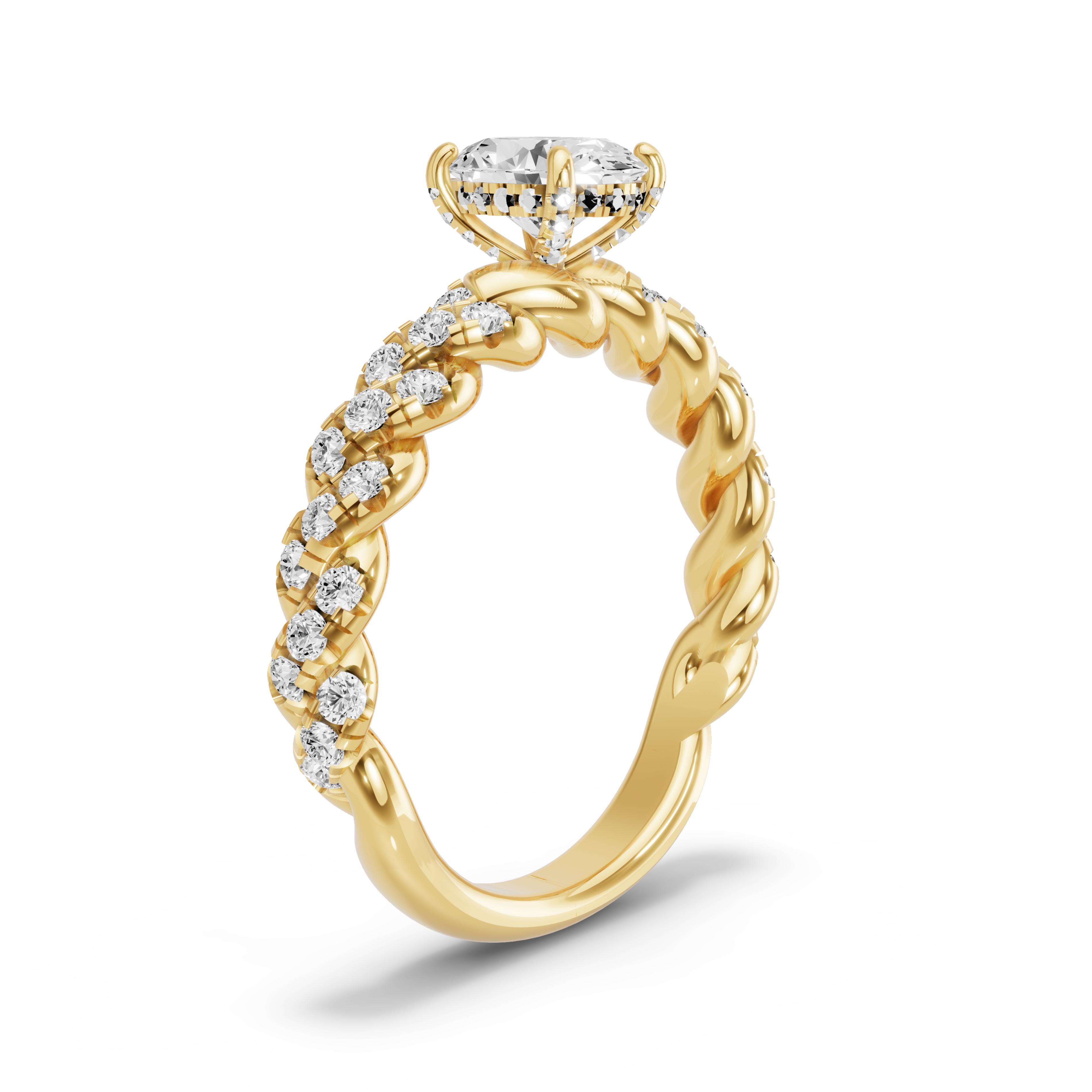 Image for Oval Pave Basket Ring with Twist Pave band in 10K Yellow Gold