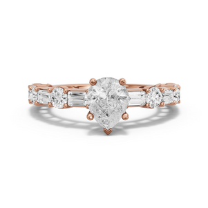 Image for Pear Pave Basket Ring with Alternating Baguette band