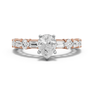 Image for Pear Pave Basket Ring with Alternating Baguette band in 18K Two Tone Rose Gold