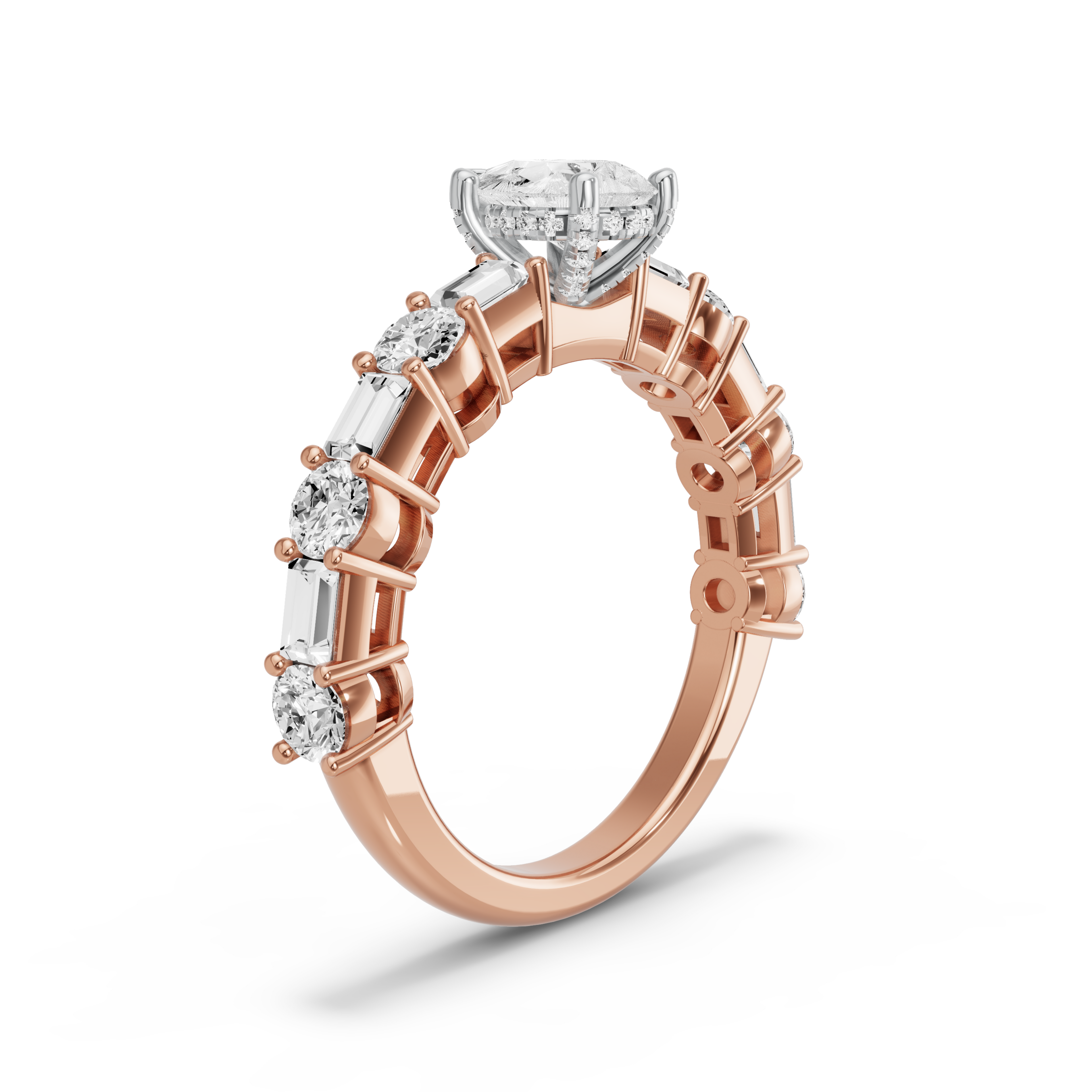 Image for pear-pave-basket-ring-with-alternating-baguette-band-in-14k-two-tone-rose-gold