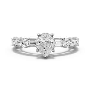 Image for Pear Pave Basket Ring with Alternating Baguette band in 18K White Gold