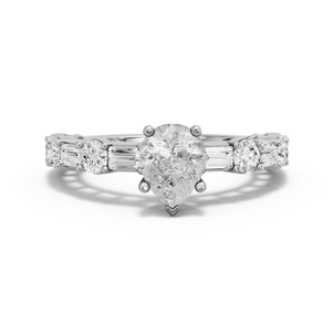 Image for Pear Pave Basket Ring with Alternating Baguette band
