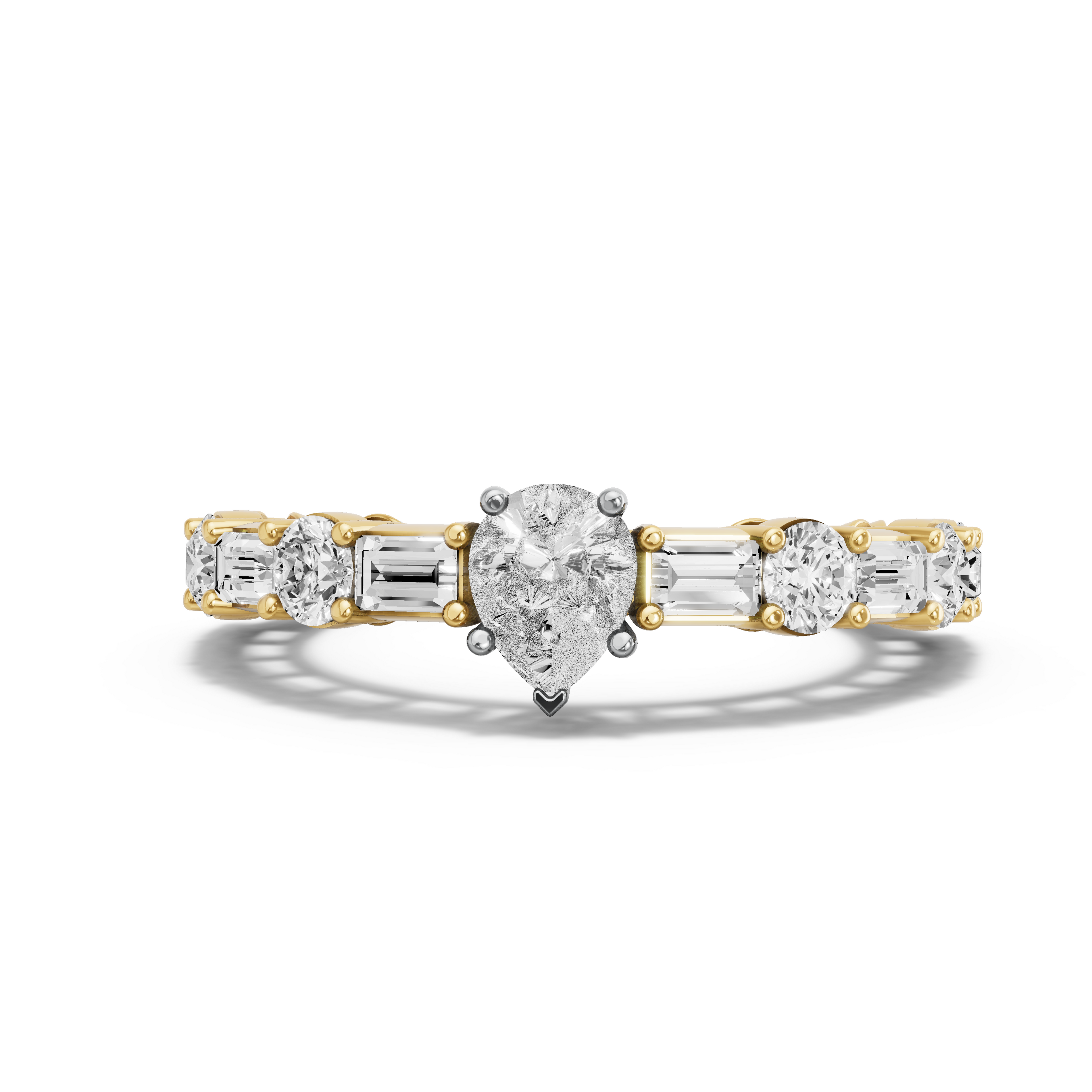 Image for pear-pave-basket-ring-with-alternating-baguette-band-in-10k-two-tone-yellow-gold