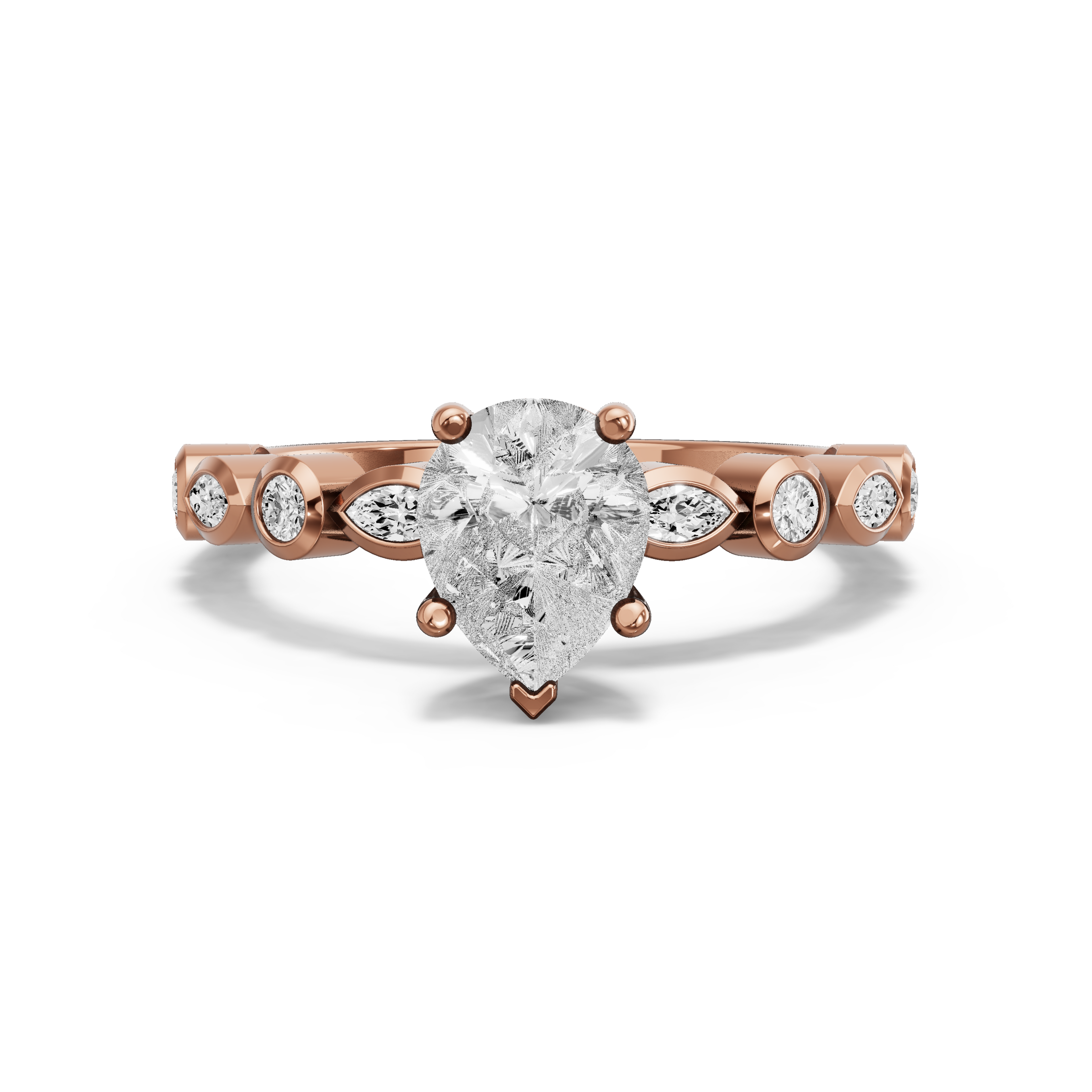 Image for Pear Pave Basket Ring with Alternating Marquise band