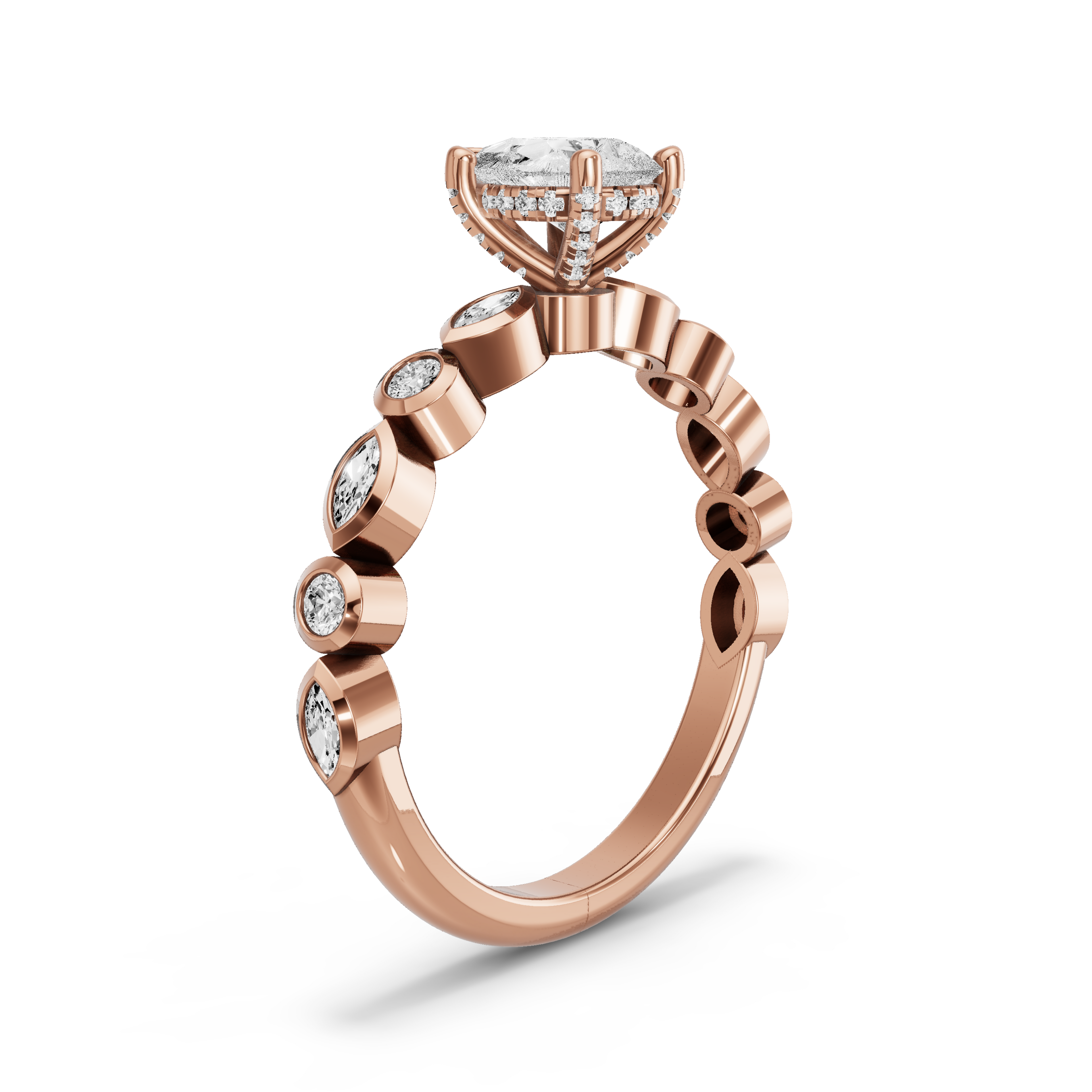 Image for Pear Pave Basket Ring with Alternating Marquise band