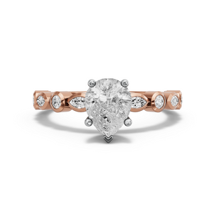 Image for Pear Pave Basket Ring with Alternating Marquise band in 14K Two Tone Rose Gold