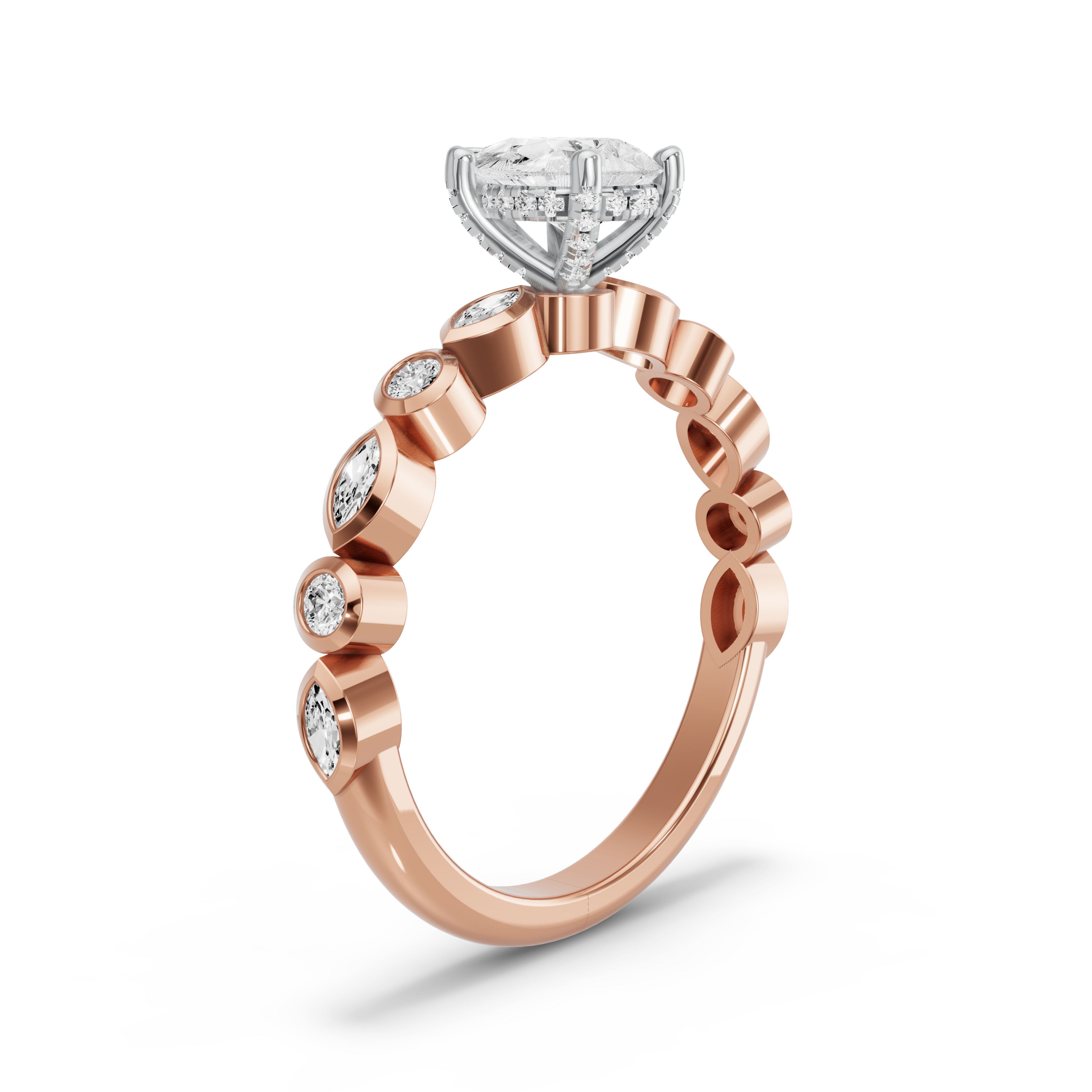 Image for pear-pave-basket-ring-with-alternating-marquise-band-in-14k-two-tone-rose-gold