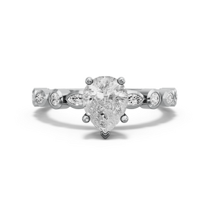 Image for Pear Pave Basket Ring with Alternating Marquise band in 10K White Gold