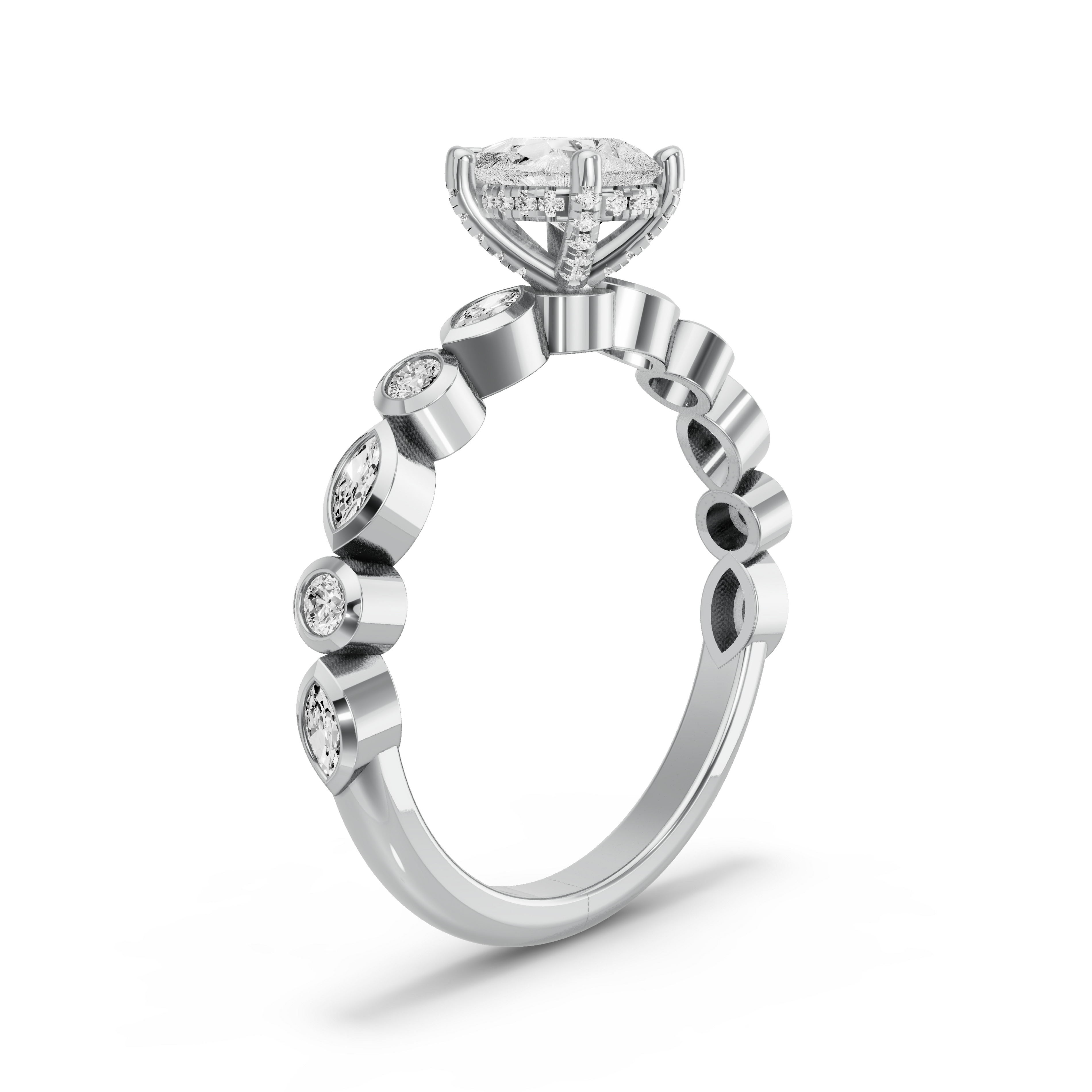 Image for Pear Pave Basket Ring with Alternating Marquise band