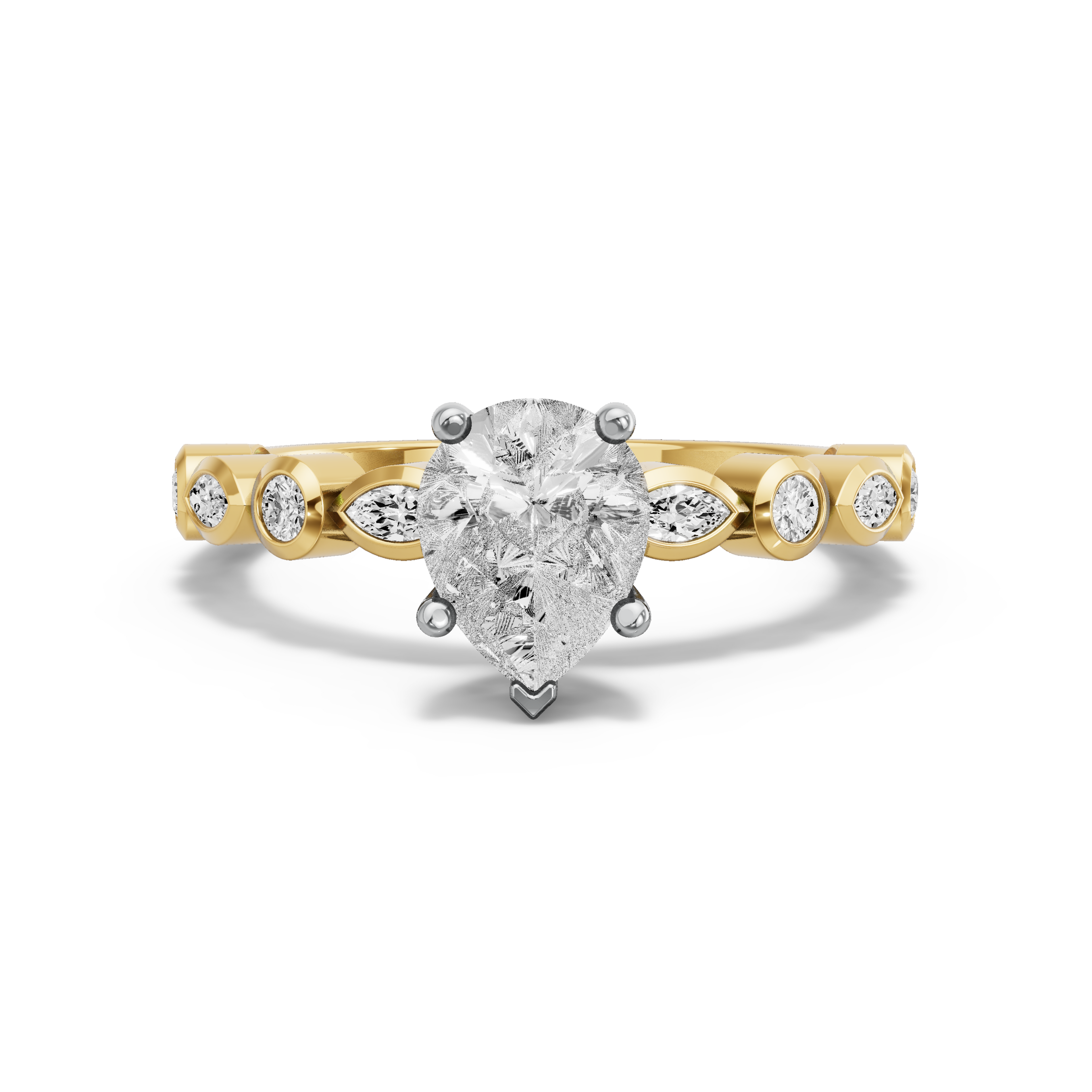 Image for Pear Pave Basket Ring with Alternating Marquise band