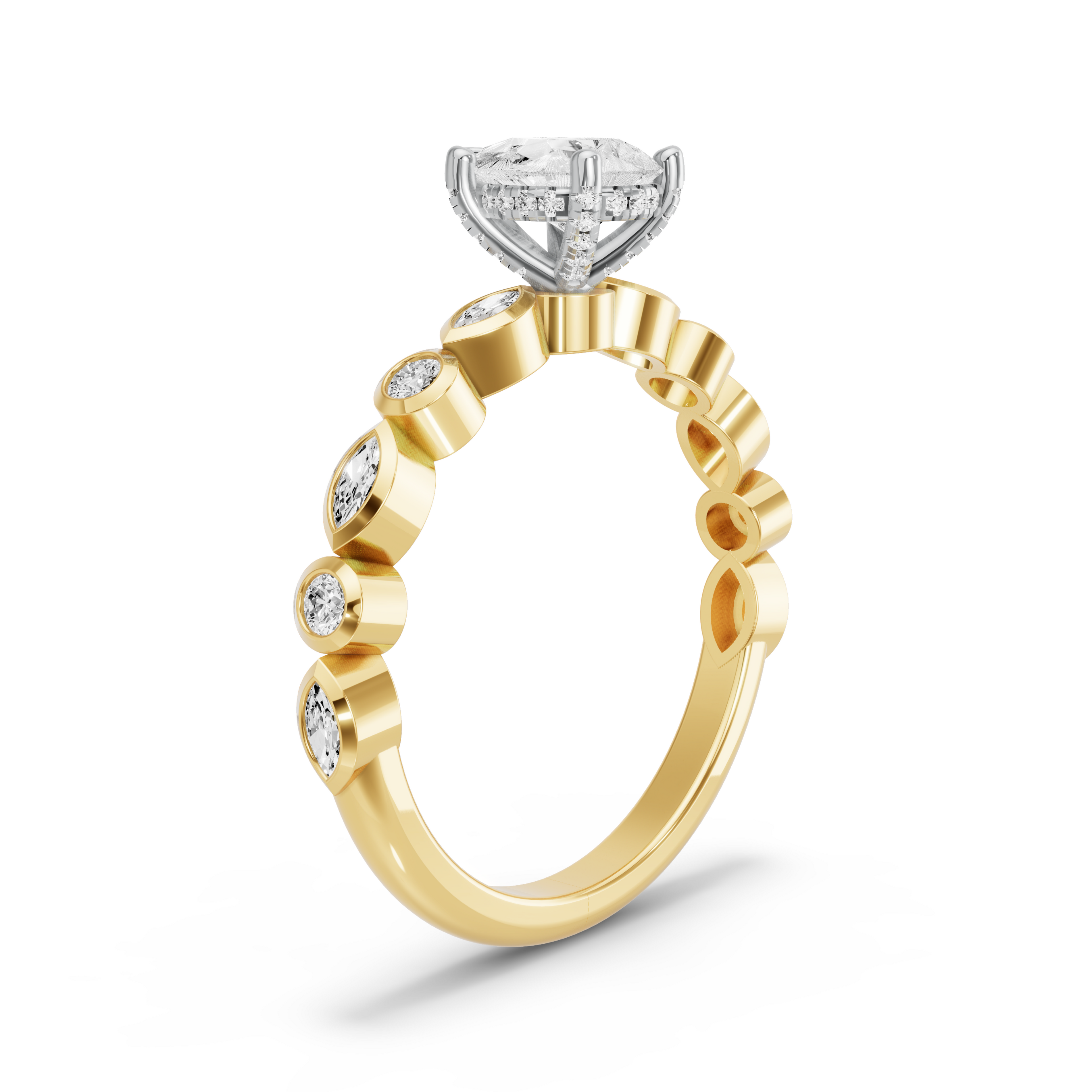 Image for Pear Pave Basket Ring with Alternating Marquise band