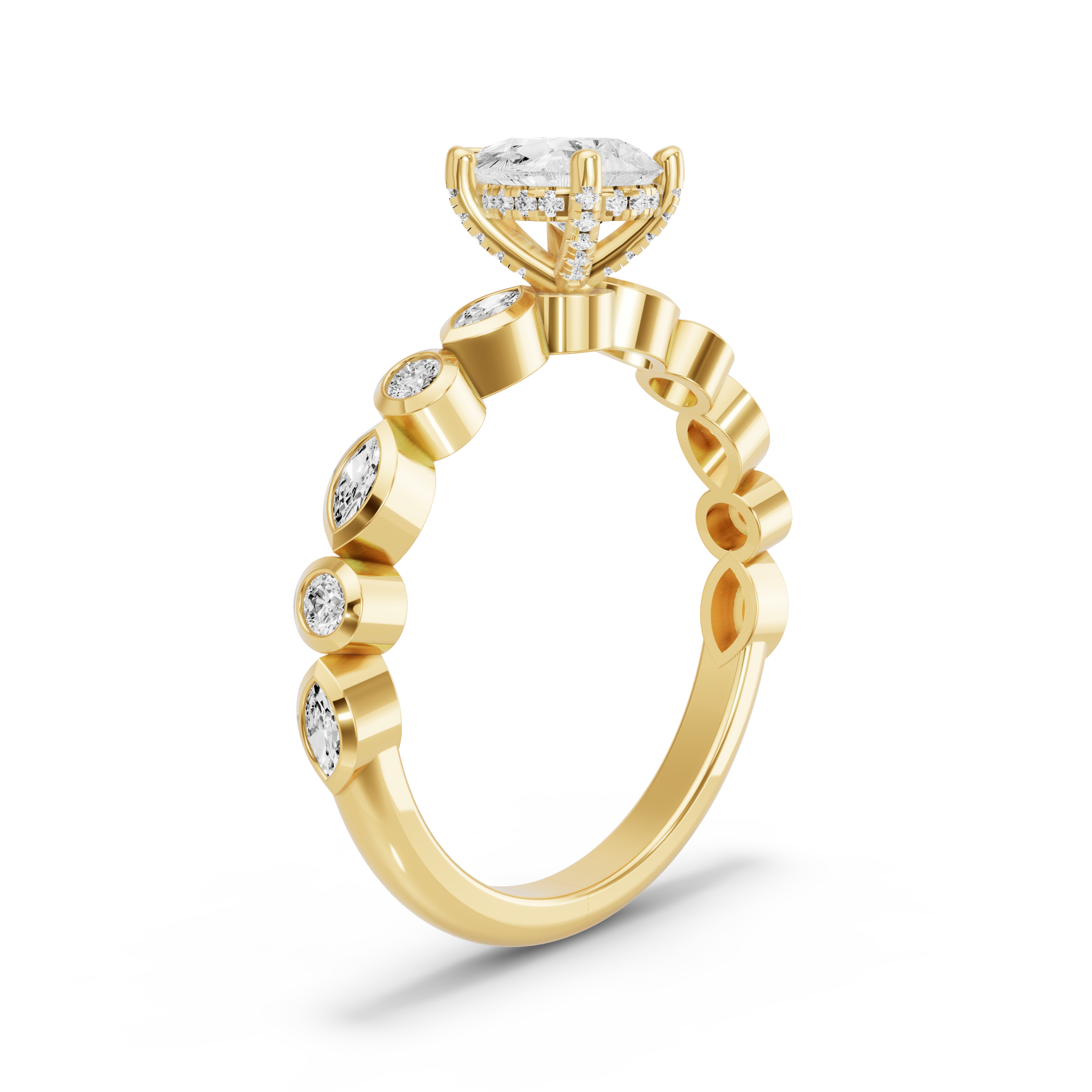 Image for Pear Pave Basket Ring with Alternating Marquise band