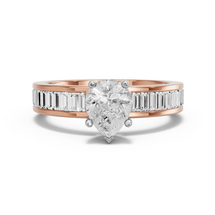 Image for Pear Pave Basket Ring with Baguette Channel band in 14K Two Tone Rose Gold