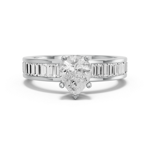 Image for Pear Pave Basket Ring with Baguette Channel band in 950 Platinum