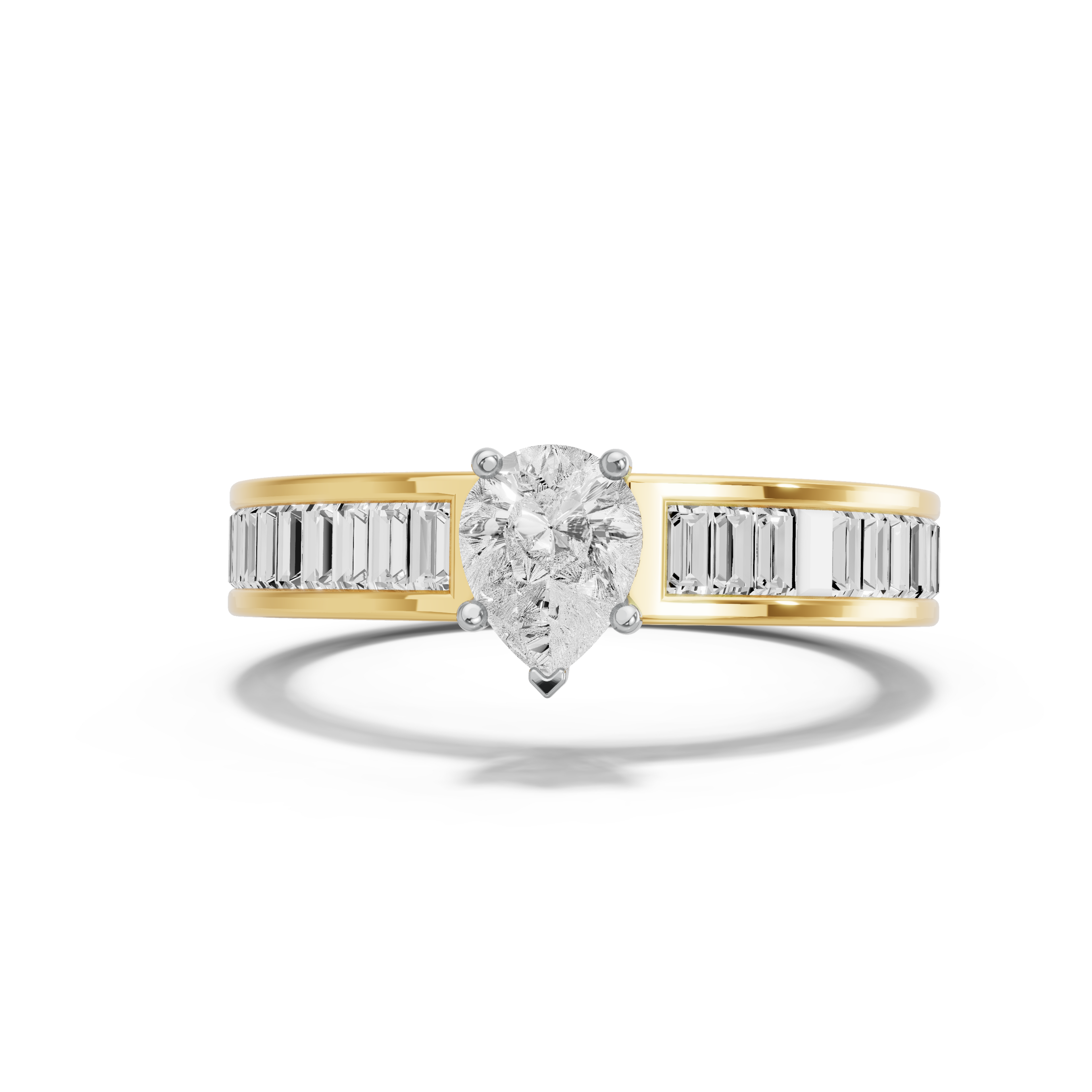 Image for pear-pave-basket-ring-with-baguette-channel-band-in-10k-two-tone-yellow-gold