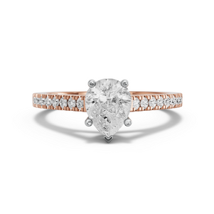 Image for Pear Pave Basket Ring with Cathedral Pave band in 18K Two Tone Rose Gold