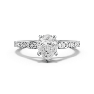 Image for Pear Pave Basket Ring with Cathedral Pave band in 14K White Gold