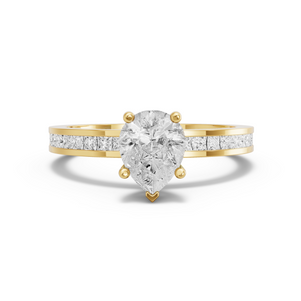 Image for Pear Pave Basket Ring with Channel band in 18K Yellow Gold