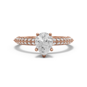 Image for Pear Pave Basket Ring with Knife Edge Pave band in 14K Rose Gold