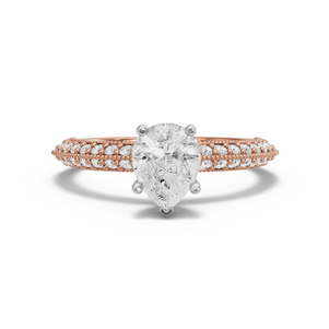 Image for Pear Pave Basket Ring with Knife Edge Pave band in 18K Two Tone Rose Gold