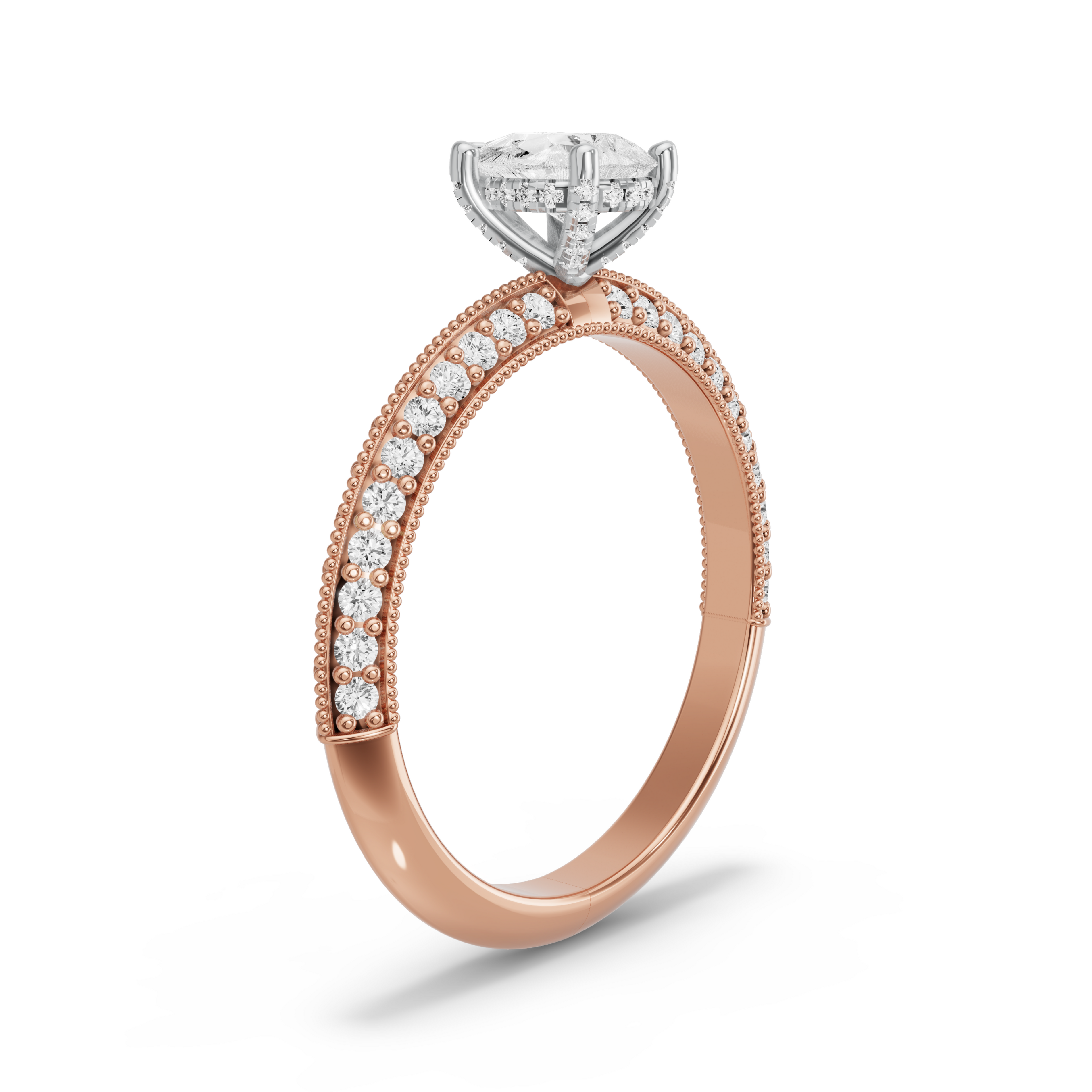 Image for pear-pave-basket-ring-with-knife-edge-pave-band-in-18k-two-tone-rose-gold