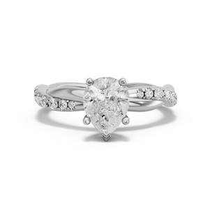 Image for Pear Pave Basket Ring with Rope Pave band in 18K White Gold