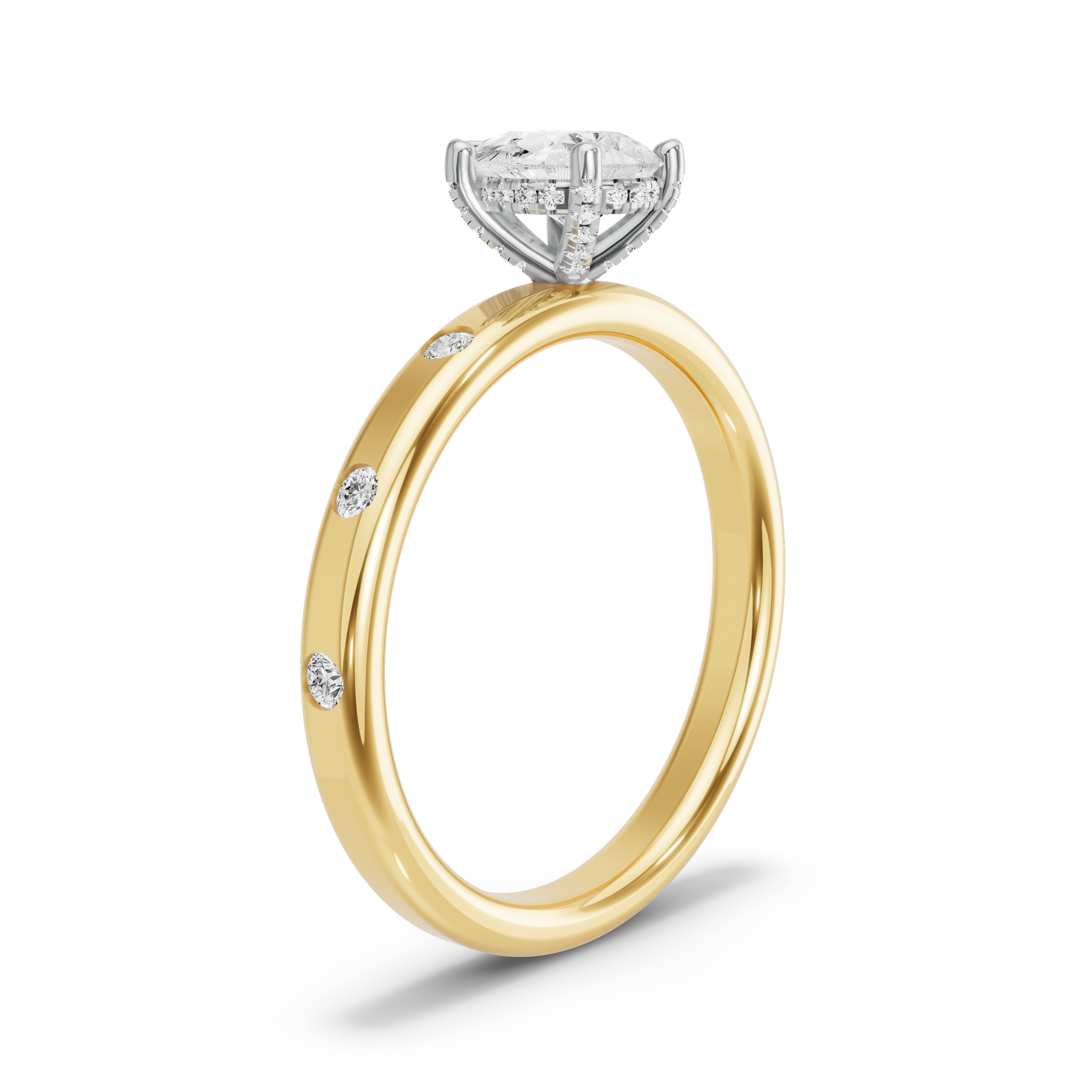 Image for pear-pave-basket-ring-with-sleek-accent-band-in-18k-two-tone-yellow-gold