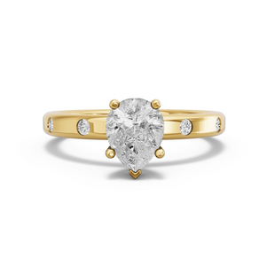 Image for Pear Pave Basket Ring with Sleek Accent band in 18K Yellow Gold