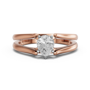 Image for Pear Pave Basket Ring with Split Ring Solitaire band in 14K Two Tone Rose Gold