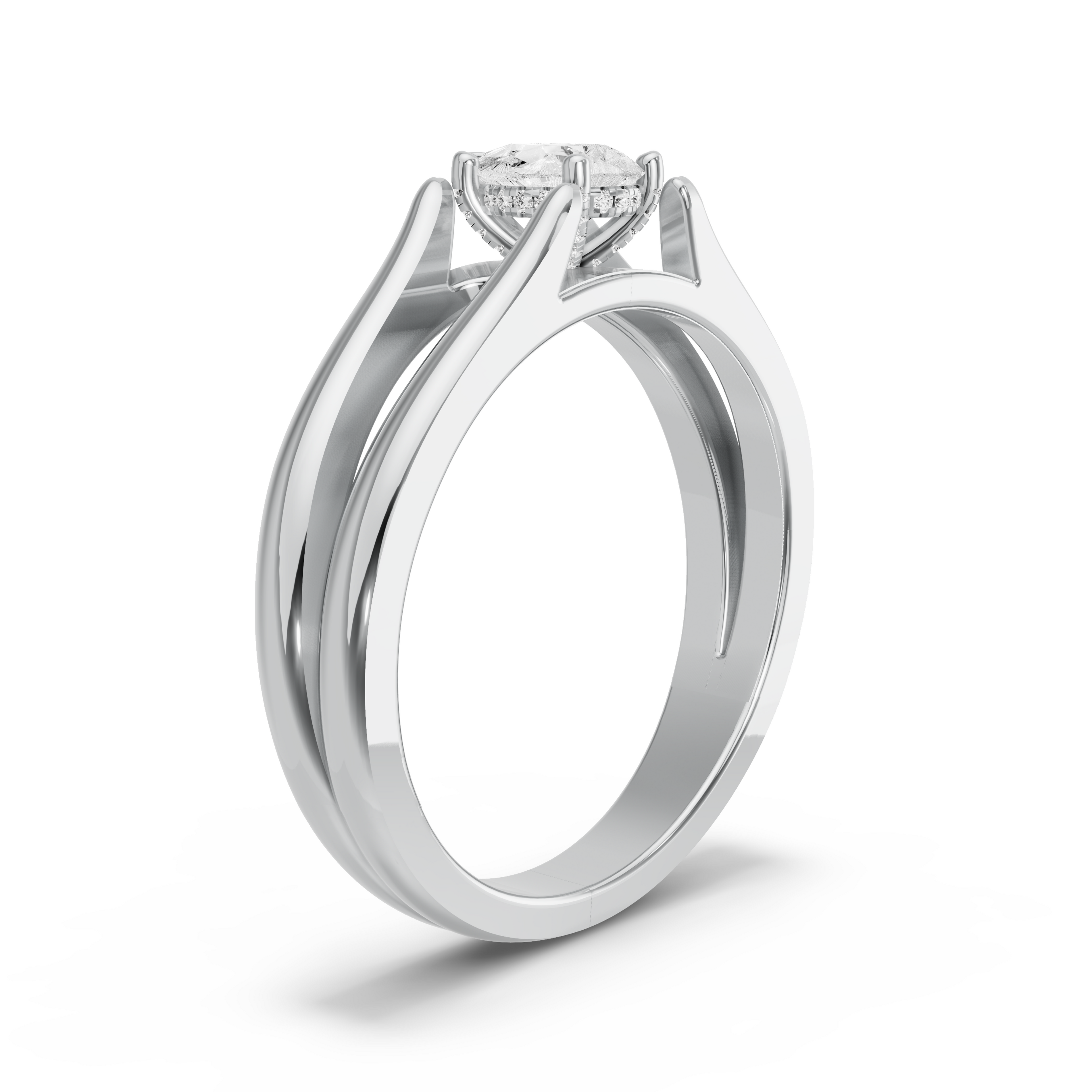 Image for pear-pave-basket-ring-with-split-ring-solitaire-band-in-10k-white-gold