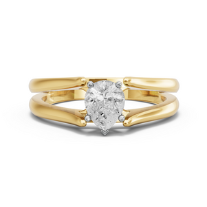 Image for Pear Pave Basket Ring with Split Ring Solitaire band in 18K Two Tone Yellow Gold