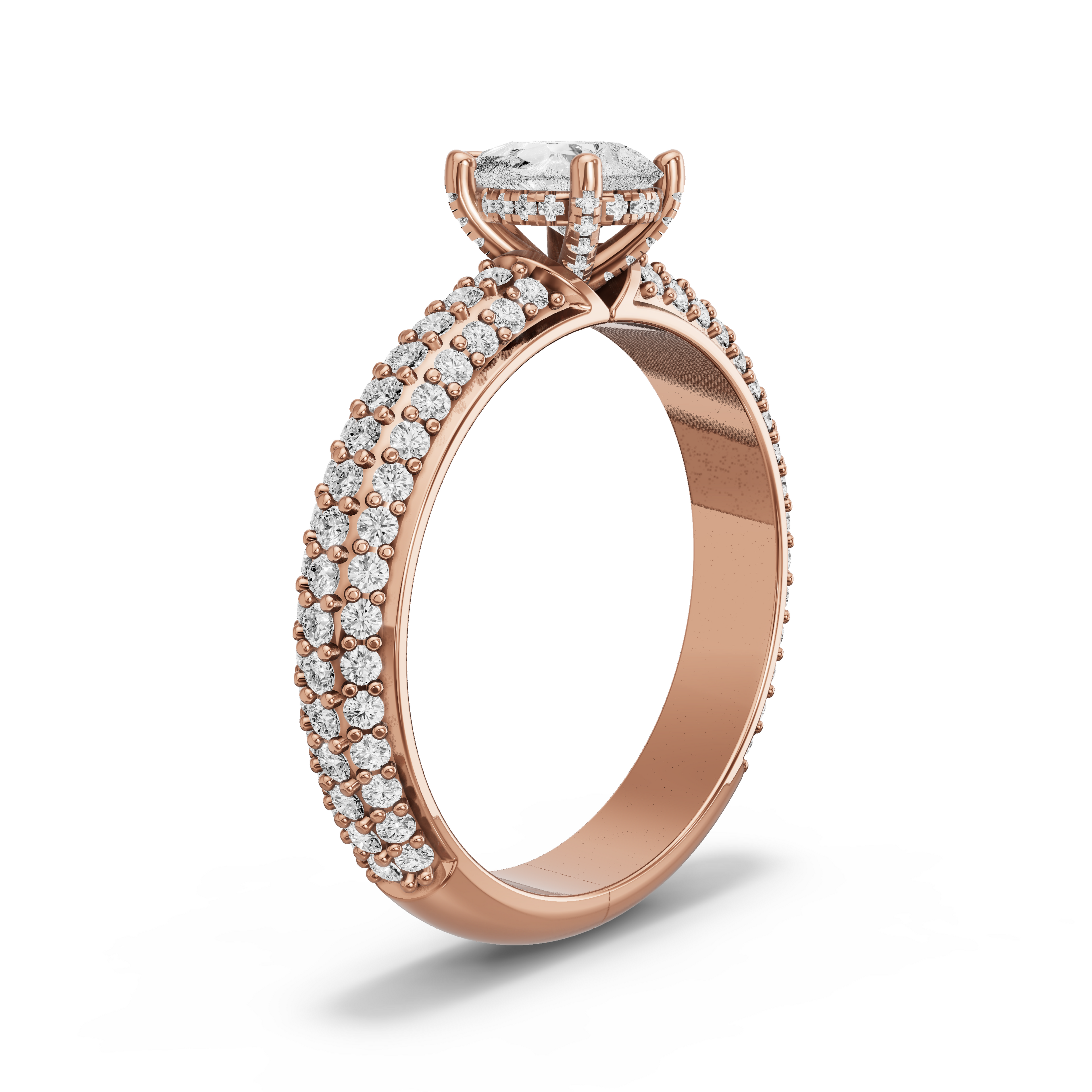 Image for pear-pave-basket-ring-with-triple-row-pave-band-in-14k-rose-gold