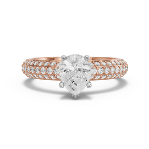 Image for Pear Pave Basket Ring with Triple Row Pave band in 18K Two Tone Rose Gold