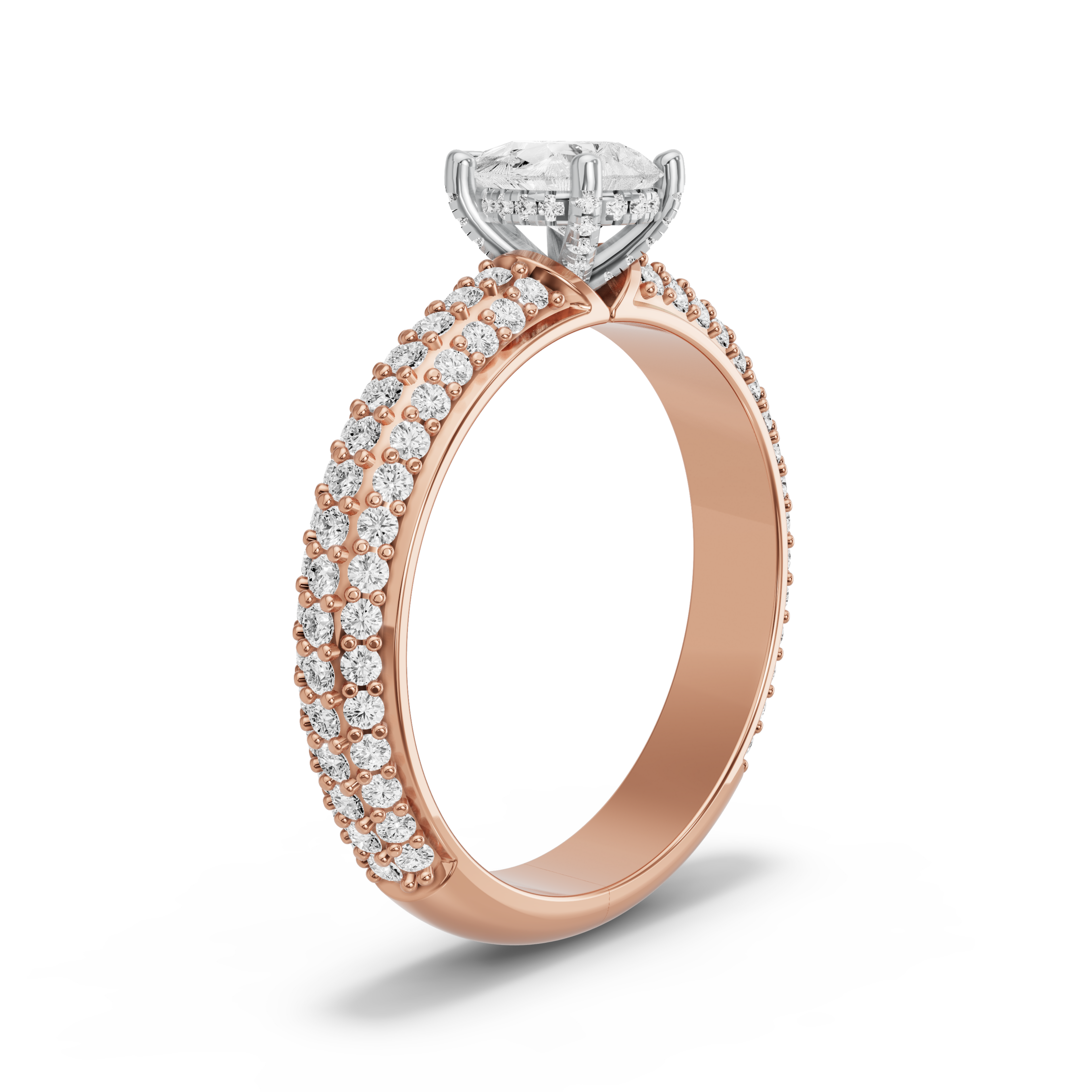 Image for pear-pave-basket-ring-with-triple-row-pave-band-in-18k-two-tone-rose-gold