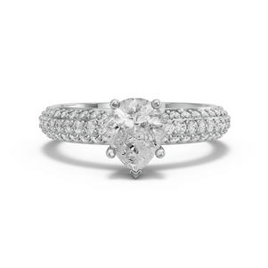 Image for Pear Pave Basket Ring with Triple Row Pave band in 18K White Gold