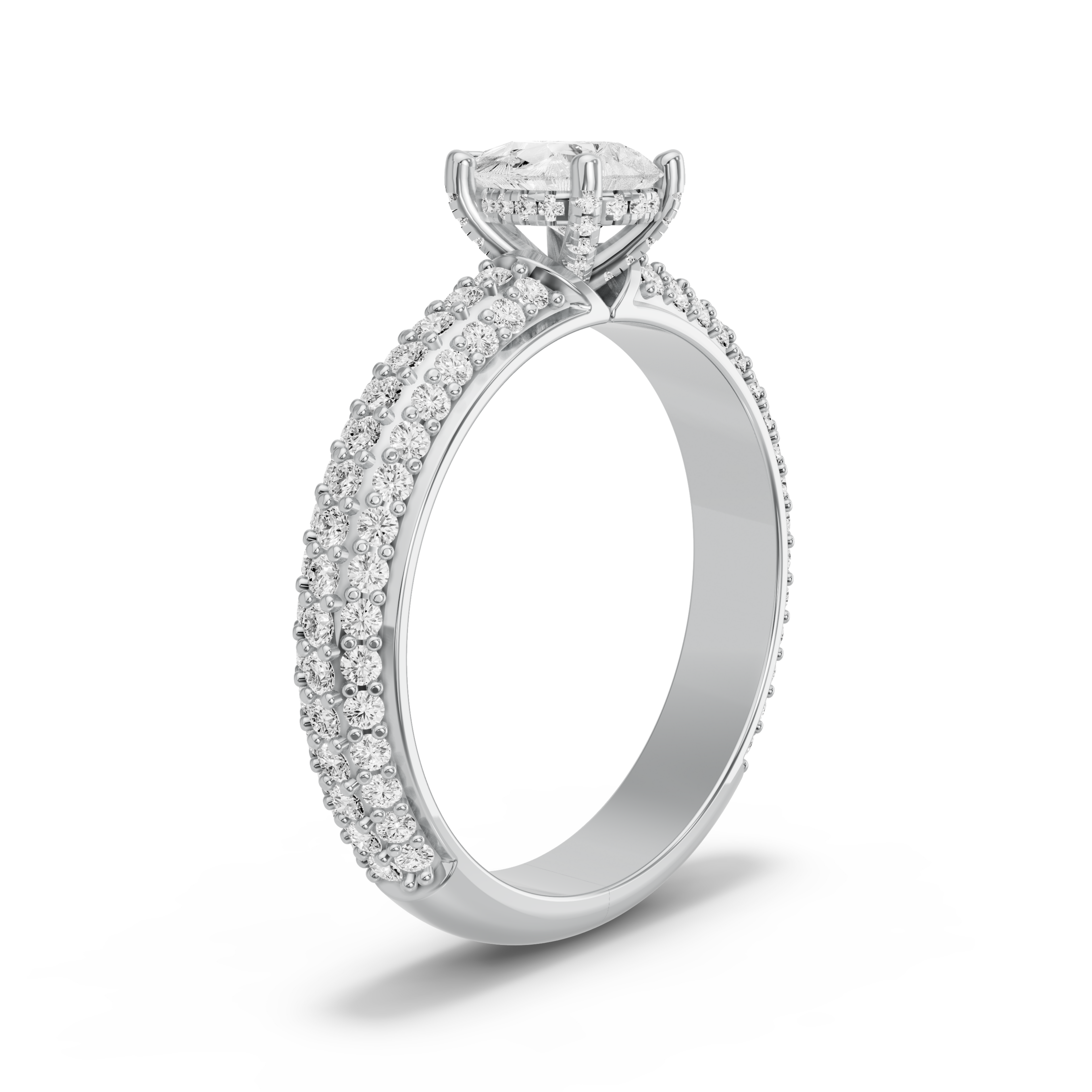 Image for pear-pave-basket-ring-with-triple-row-pave-band-in-14k-white-gold