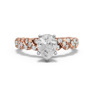 Image for Pear Pave Basket Ring with Twist Pave band in 14K Two Tone Rose Gold