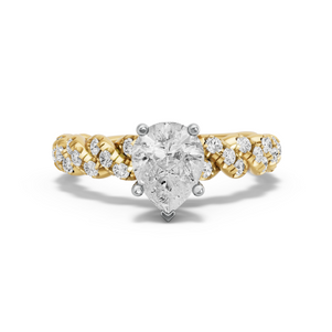 Image for Pear Pave Basket Ring with Twist Pave band in 18K Two Tone Yellow Gold