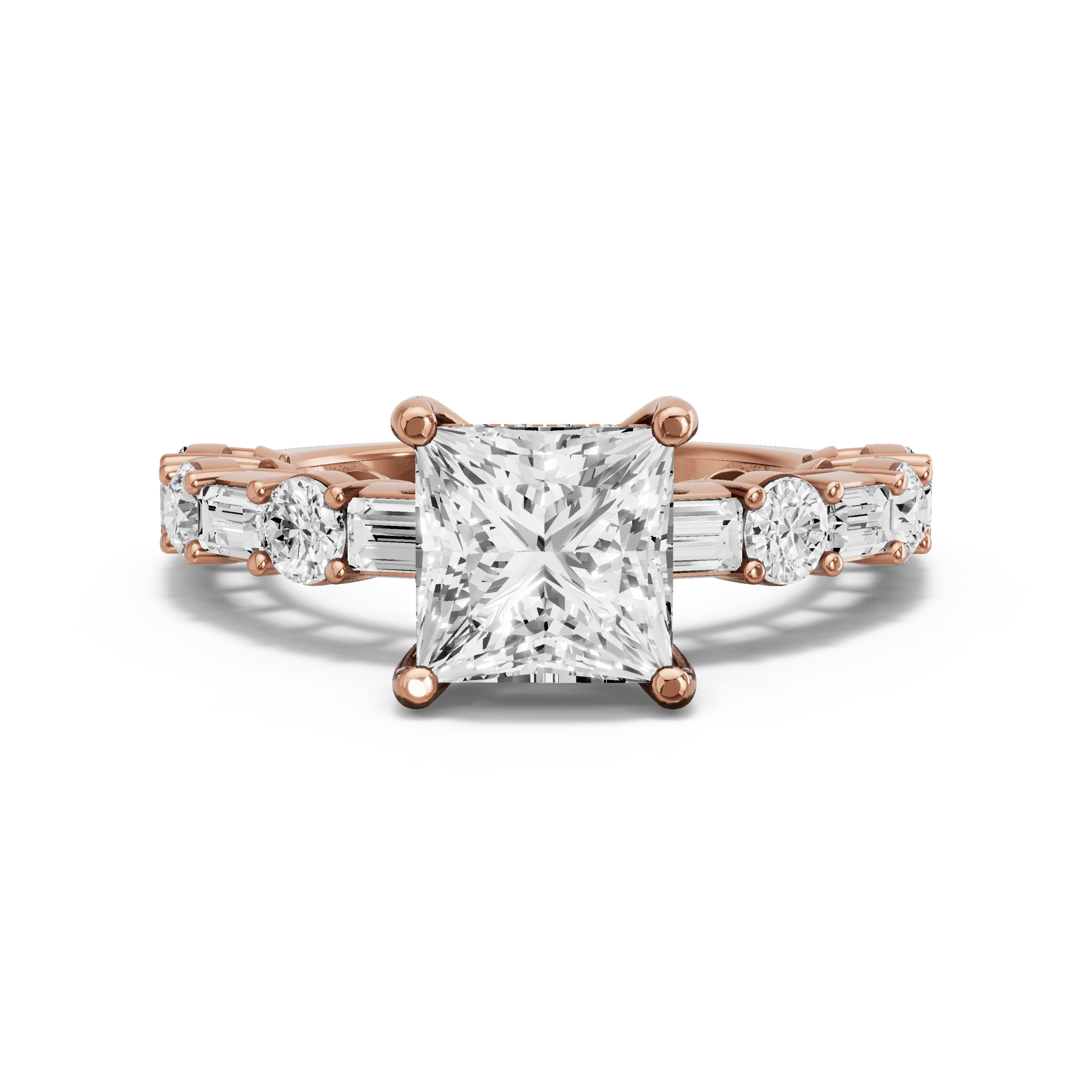 Image for Princess Pave Basket Ring with Alternating Baguette band in 18K Yellow Gold